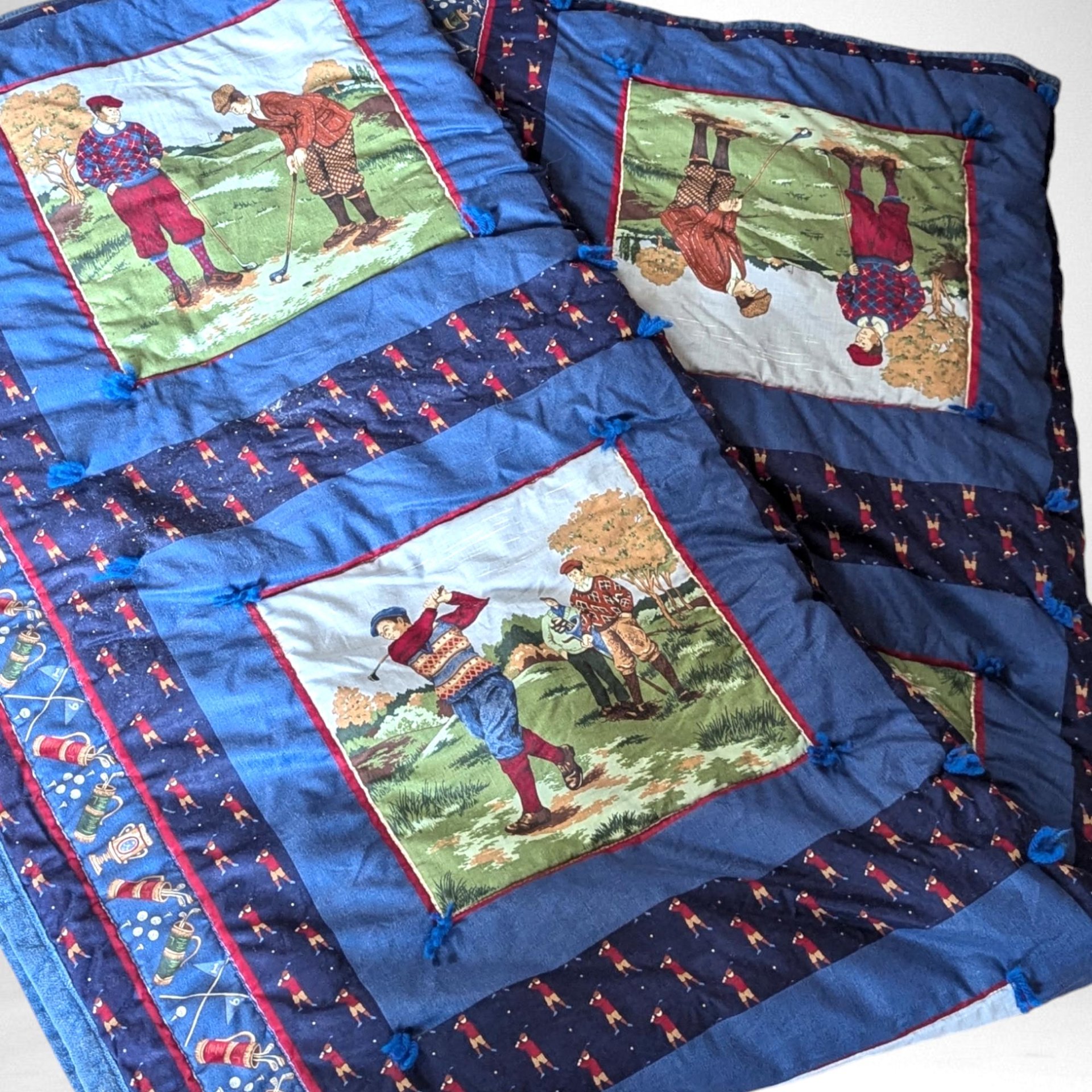 Vintage Handmade Golfing Theme Throw Blanket 68"x44" | Golfer Gift | Sports Decor