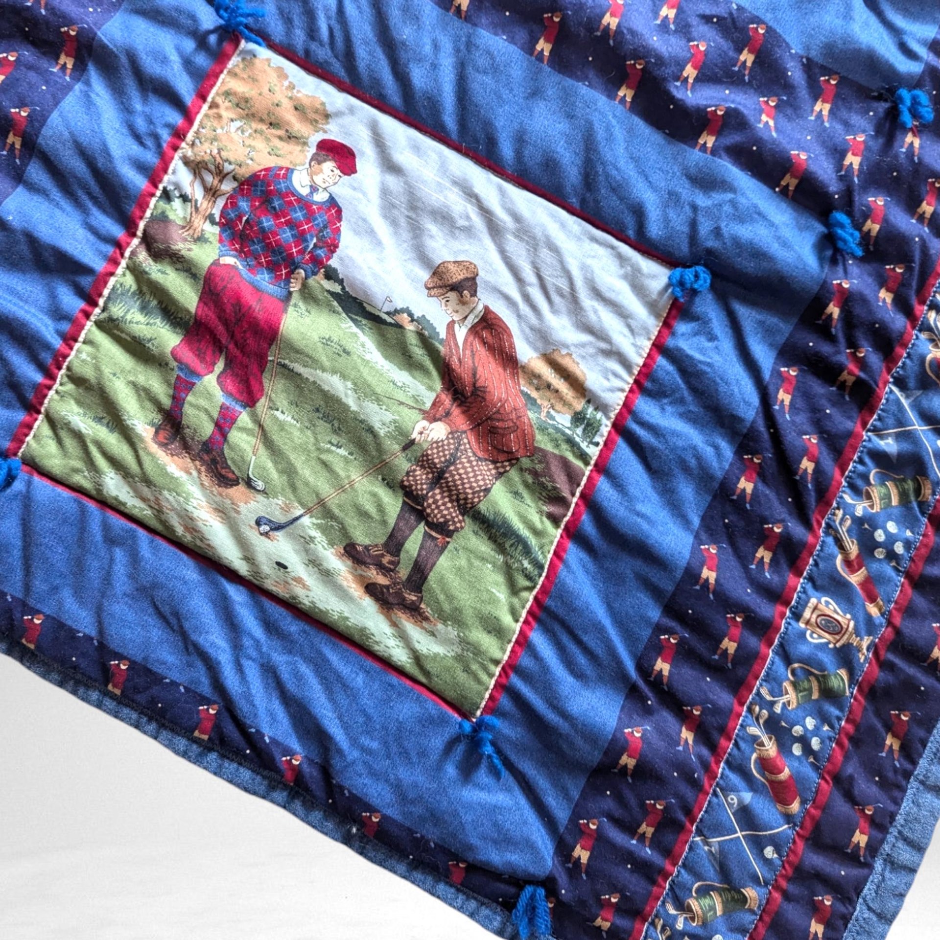 Vintage Handmade Golfing Theme Throw Blanket 68"x44" | Golfer Gift | Sports Decor