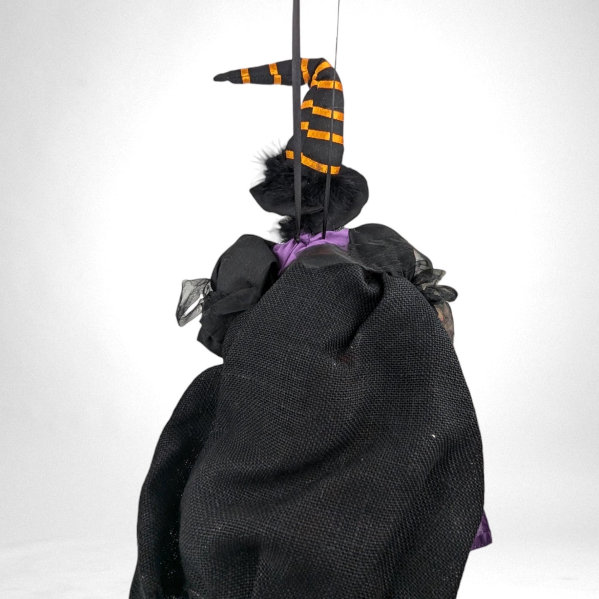 Vintage Witch Doll | Halloween Decor | 26" Hanging Witch | Orange and Black | Dangly Legs