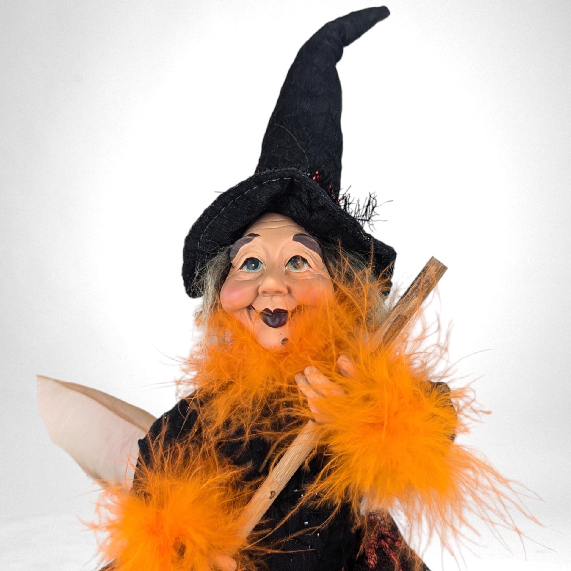 Vintage Witch Doll | Halloween Decor | Standing Witch with Broom | 15" Tall | Collectible Doll