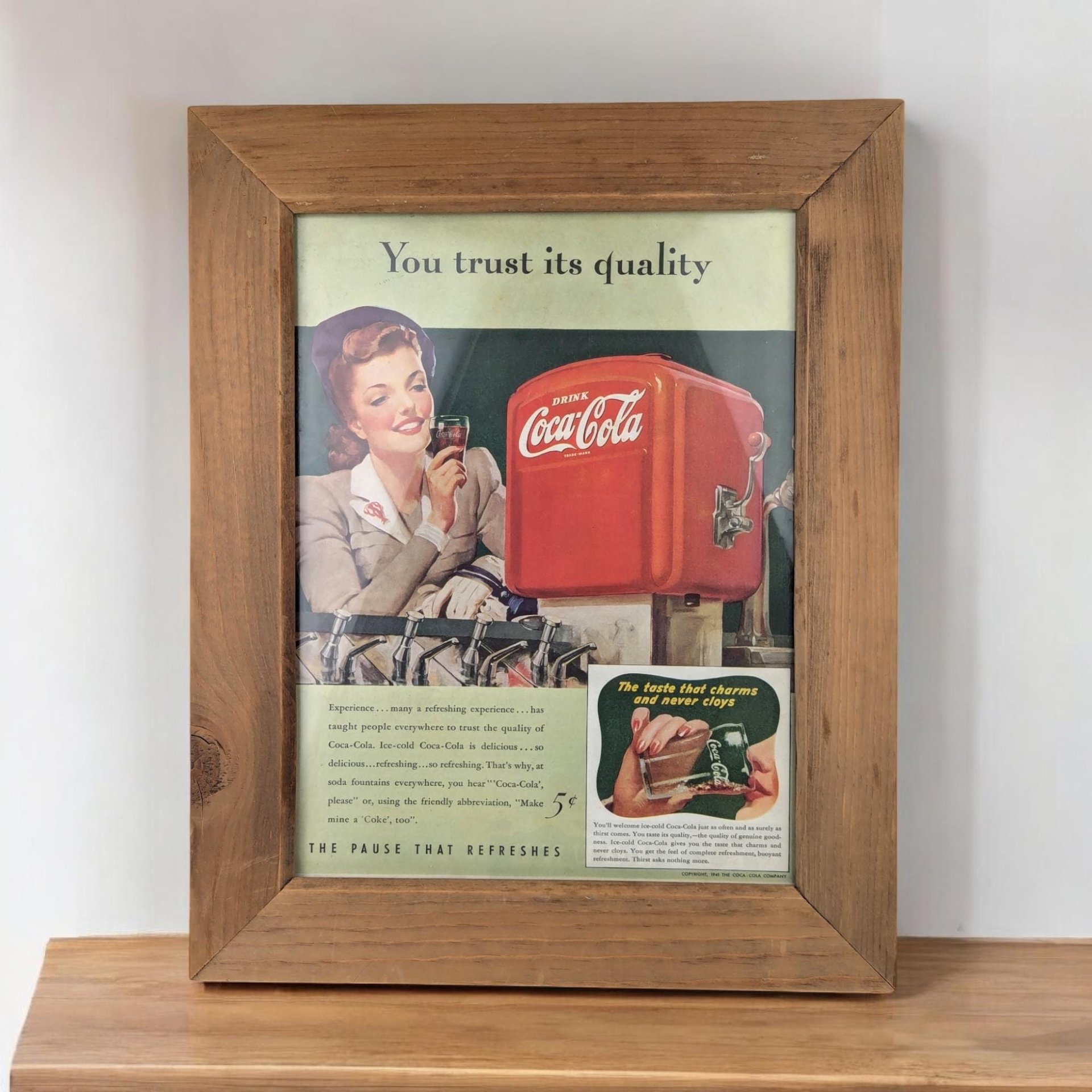 Vintage Coca Cola Ad | Framed 1941 Coke Print |  Wall Decor | Soda Pop Advertising | Retro Kitchen Decor | 16x13"