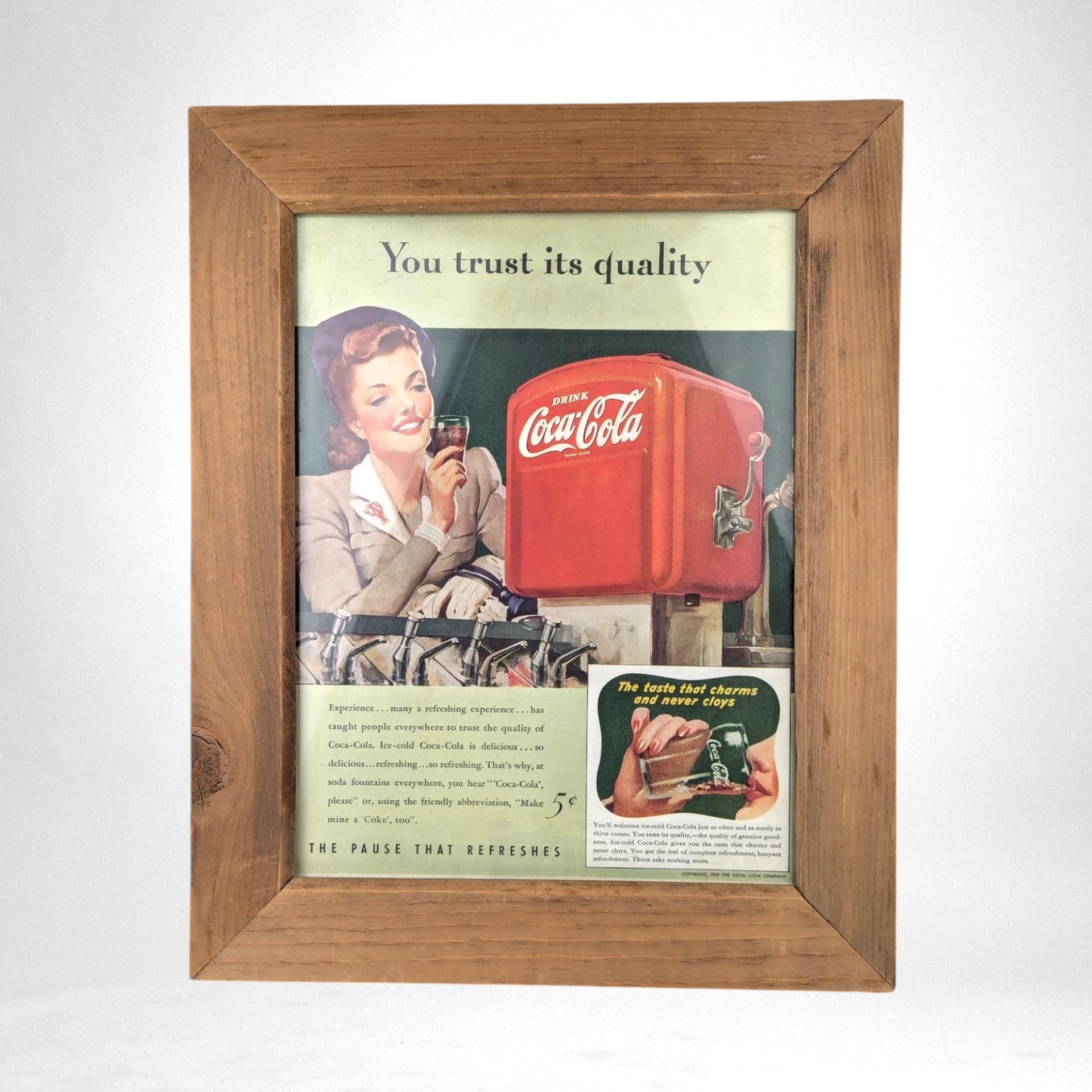 Vintage Coca Cola Ad | Framed 1941 Coke Print |  Wall Decor | Soda Pop Advertising | Retro Kitchen Decor | 16x13"
