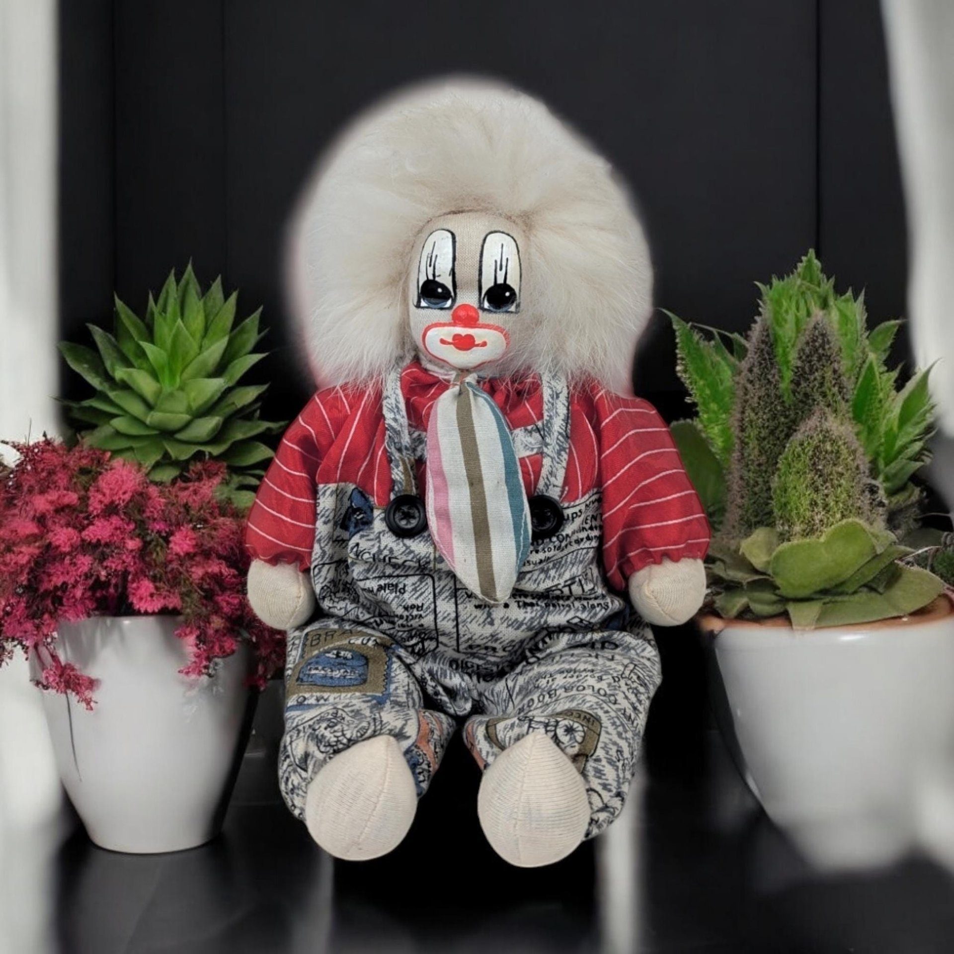 Vintage 1987 Q-Tee Clown Doll with White Hair | Collectible Clown | Retro Toy