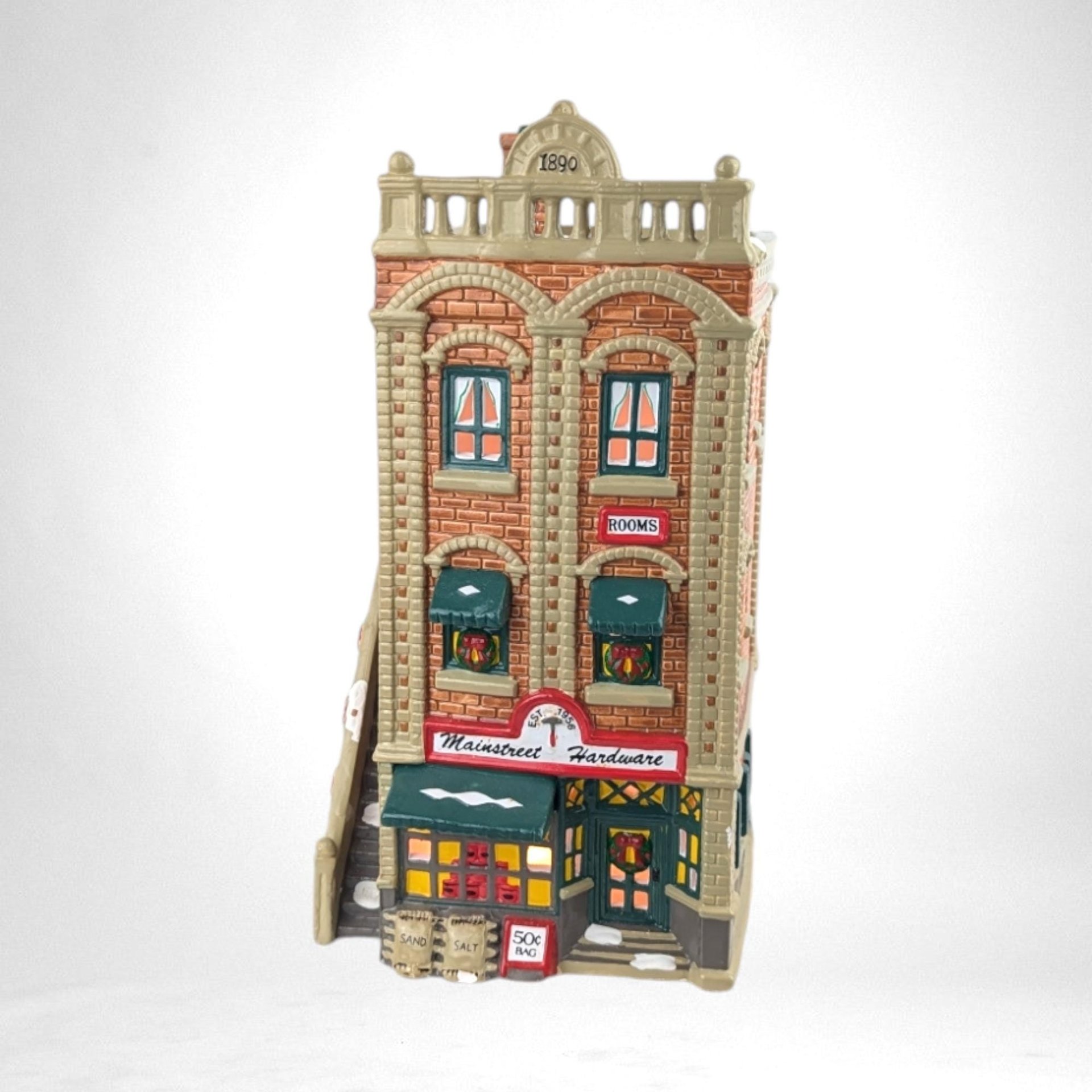 Vintage 1990 Department 56 Main Street Hardware | Original Snow Village | Lighted Christmas Village House | Ceramic Holiday Decor