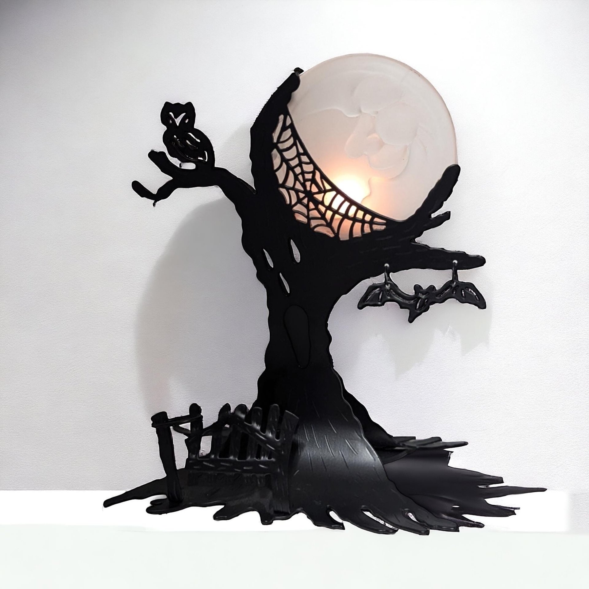 Vintage PartyLite Moon and Tree Halloween Candle Holder |  Halloween Decor |  Spooky Candle Holder | Gothic Home Decor