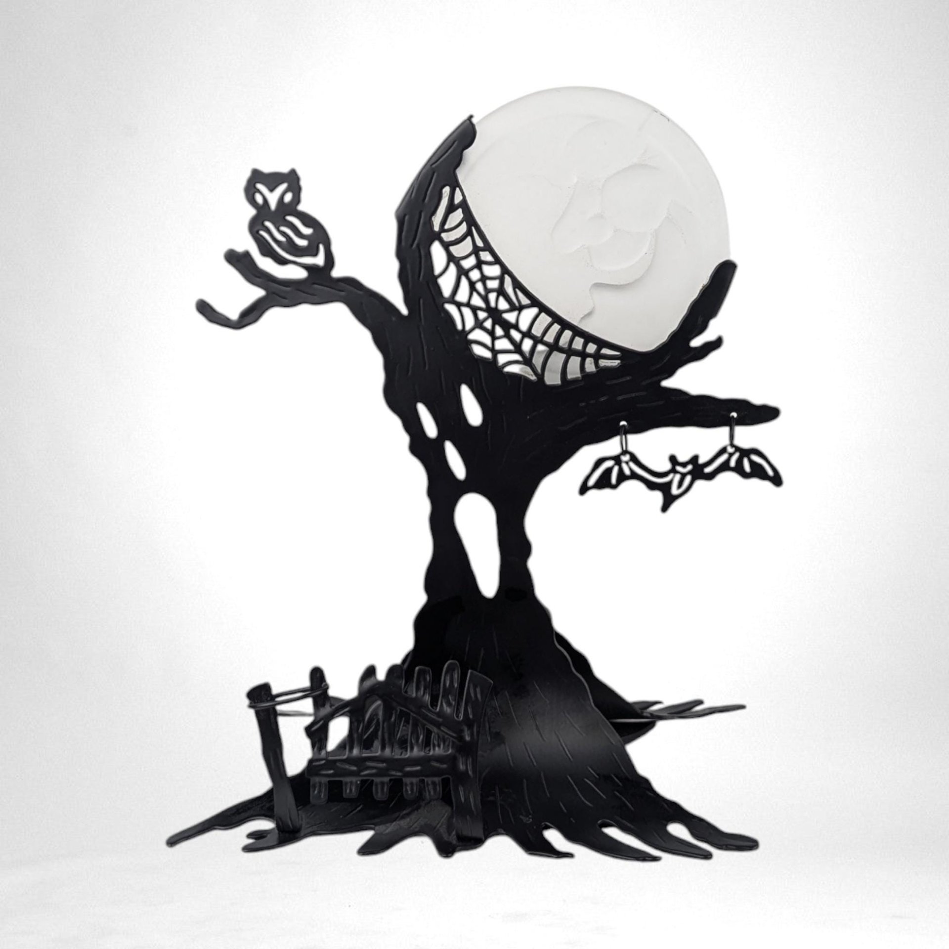 Vintage PartyLite Moon and Tree Halloween Candle Holder |  Halloween Decor |  Spooky Candle Holder | Gothic Home Decor