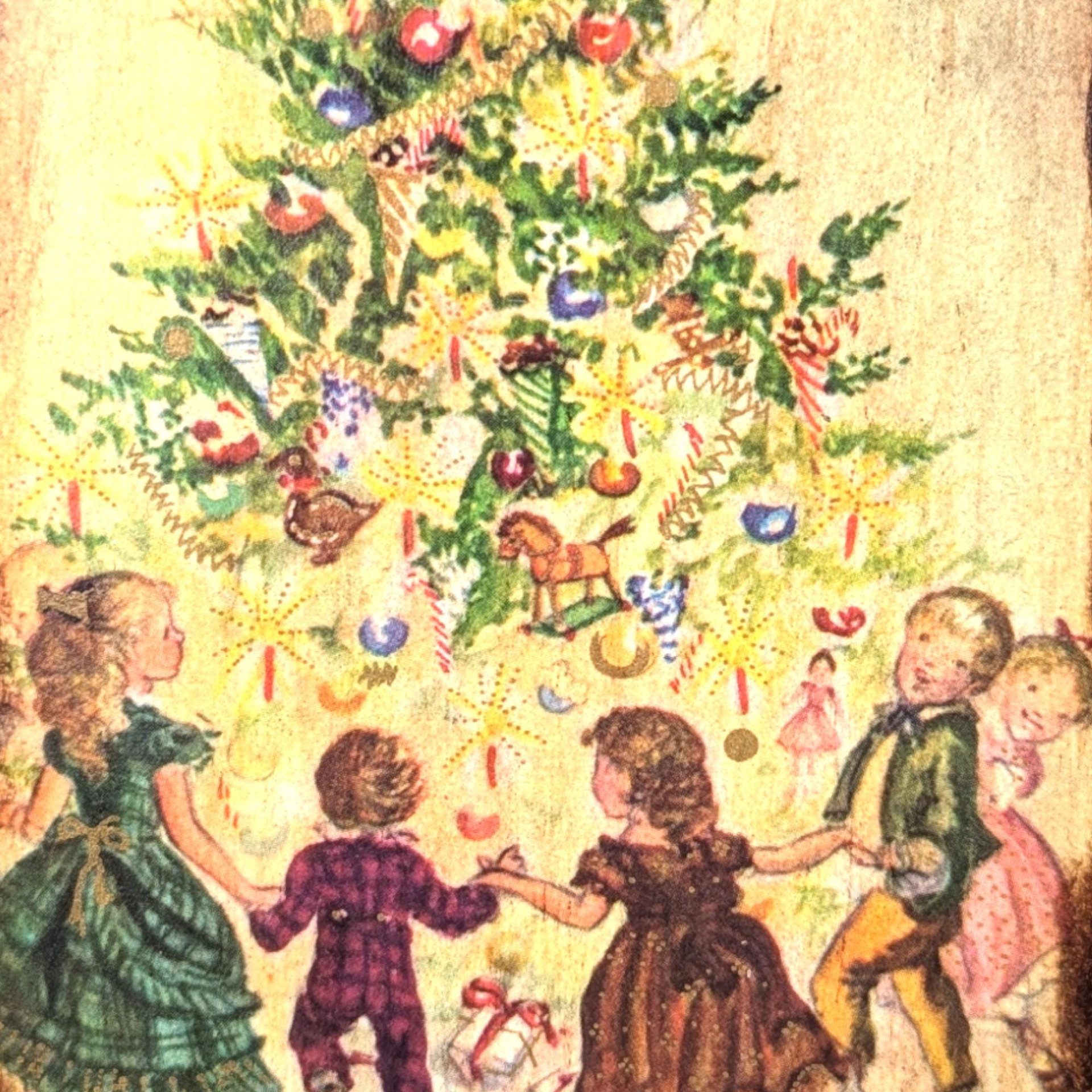 Vintage Wooden Plaque with Christmas Scene | Rustic Holiday Decor | Wall Hanging | 8 1/2" x 6 1/2"