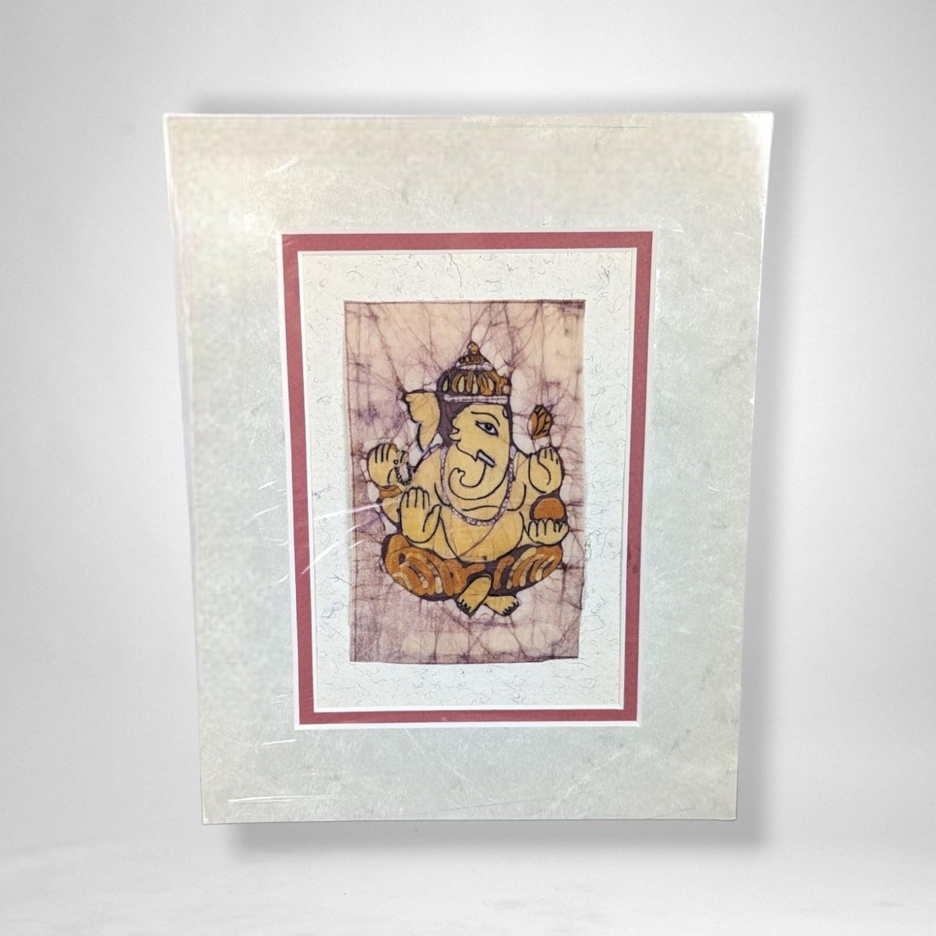 Unframed Ganesha Batik Wall Decor | Hindu Art | 8x10 Mat | Ready to Frame | Excellent Condition