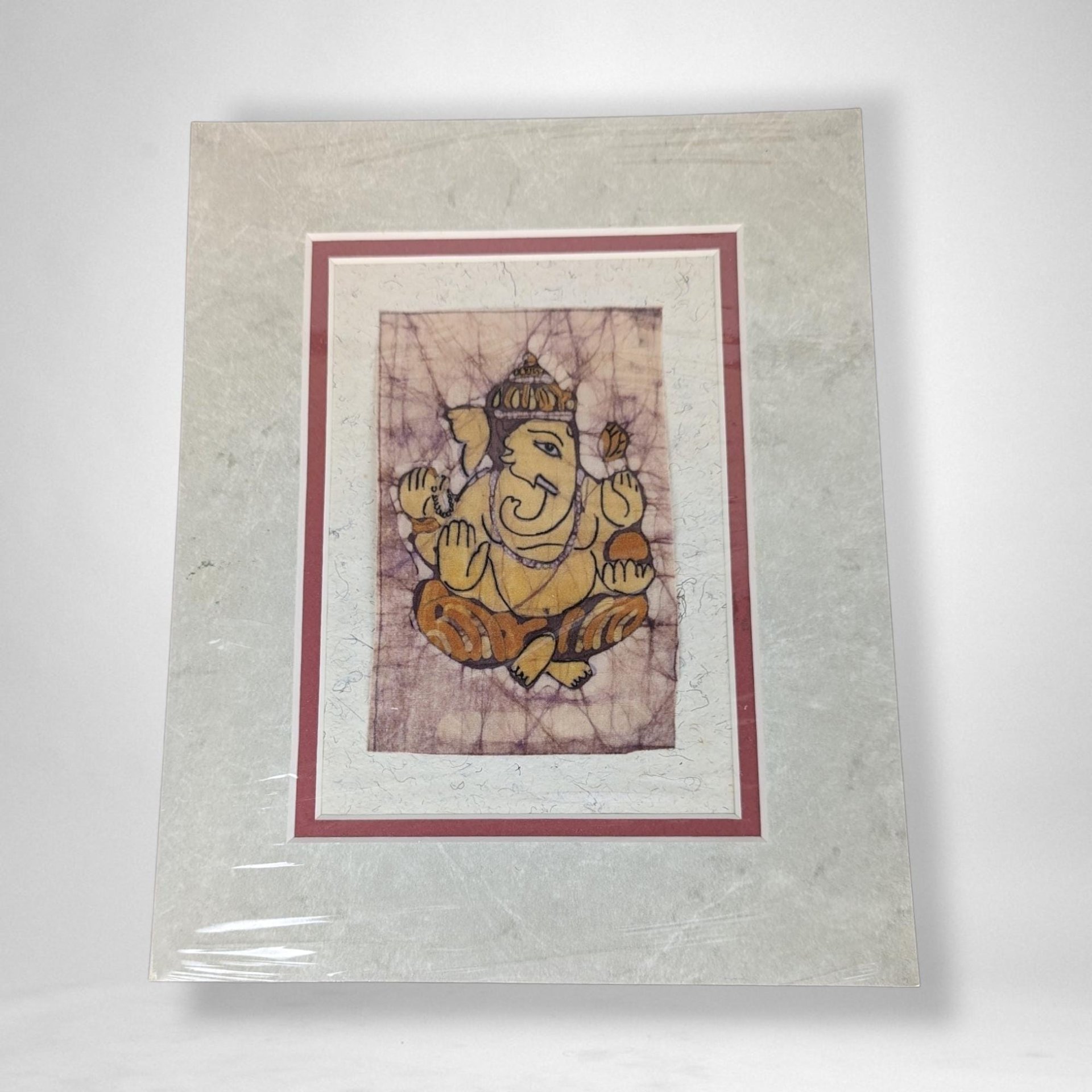 Unframed Ganesha Batik Wall Decor | Hindu Art | 8x10 Mat | Ready to Frame | Excellent Condition