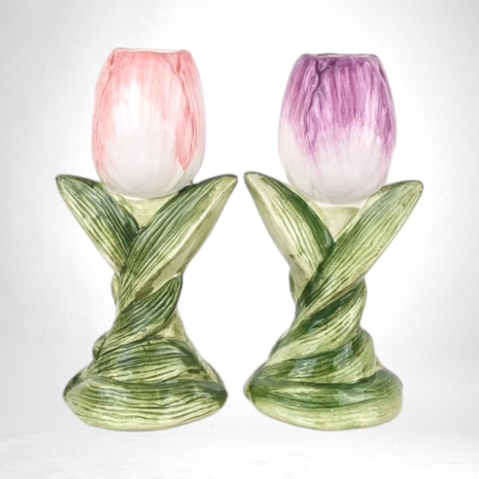 Vintage Ceramic Tulip Candle Holders | 5.5" Tall | Tapered Candles | Elegant Home Decor