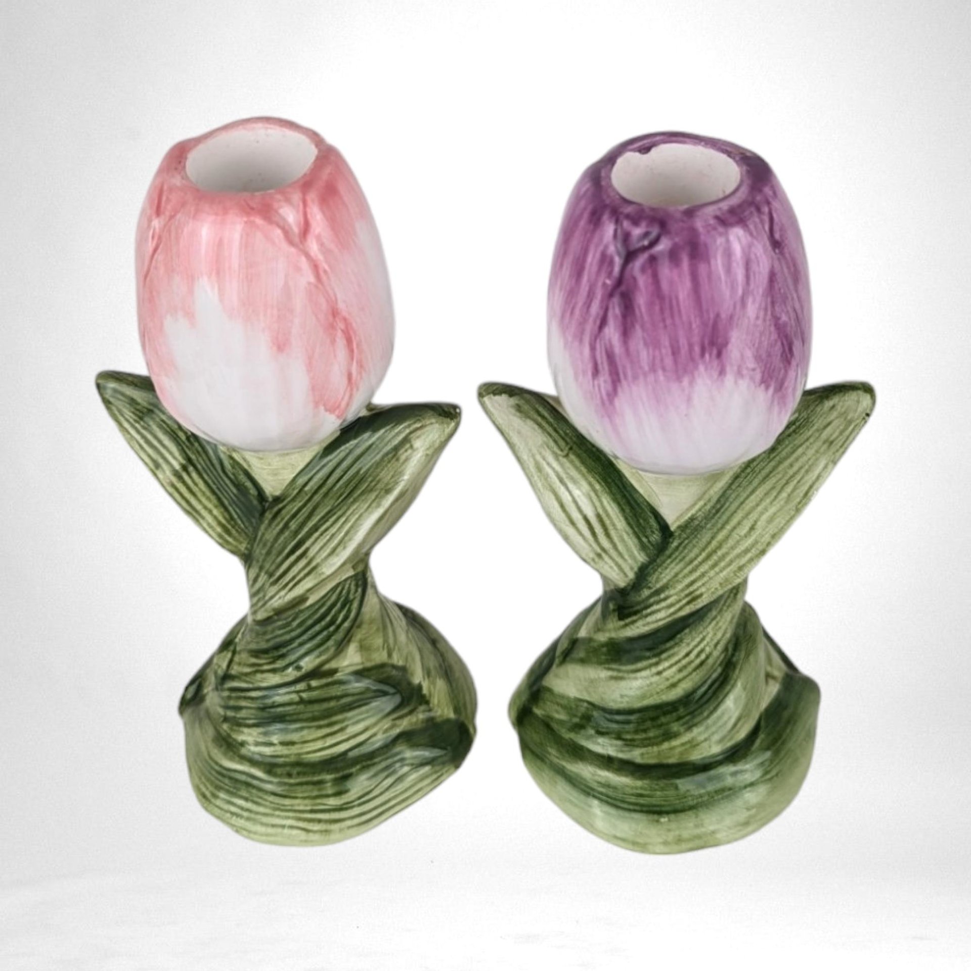 Vintage Ceramic Tulip Candle Holders | 5.5" Tall | Tapered Candles | Elegant Home Decor