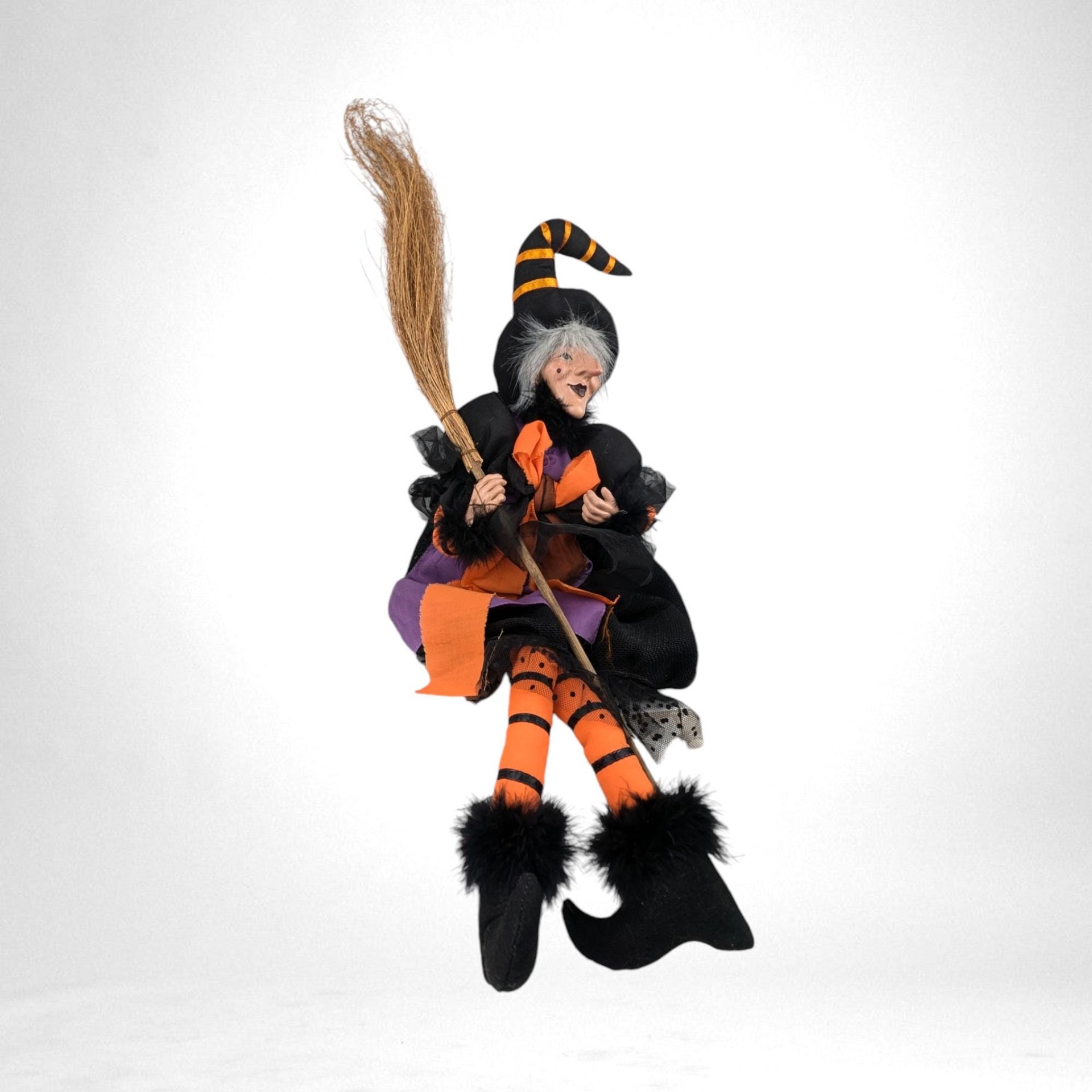 Vintage Witch Doll | Halloween Decor | 26" Hanging Witch | Orange and Black | Dangly Legs