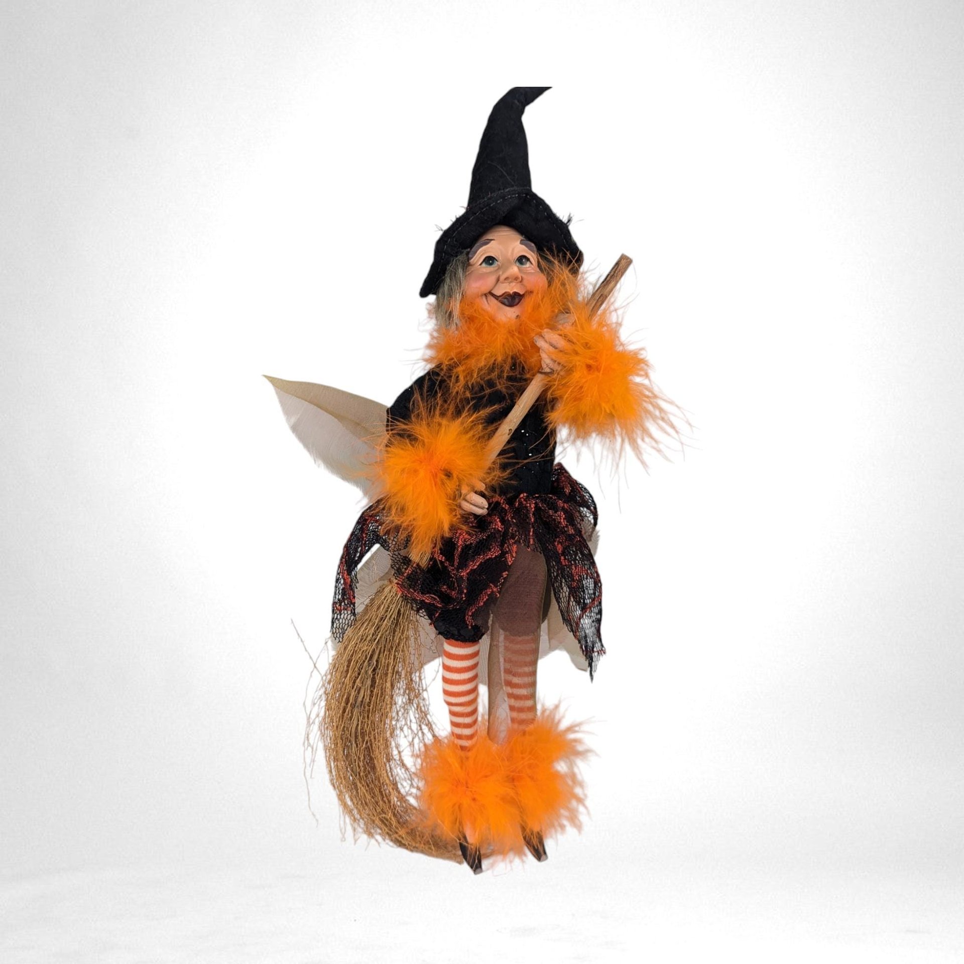 Vintage Witch Doll | Halloween Decor | Standing Witch with Broom | 15" Tall | Collectible Doll