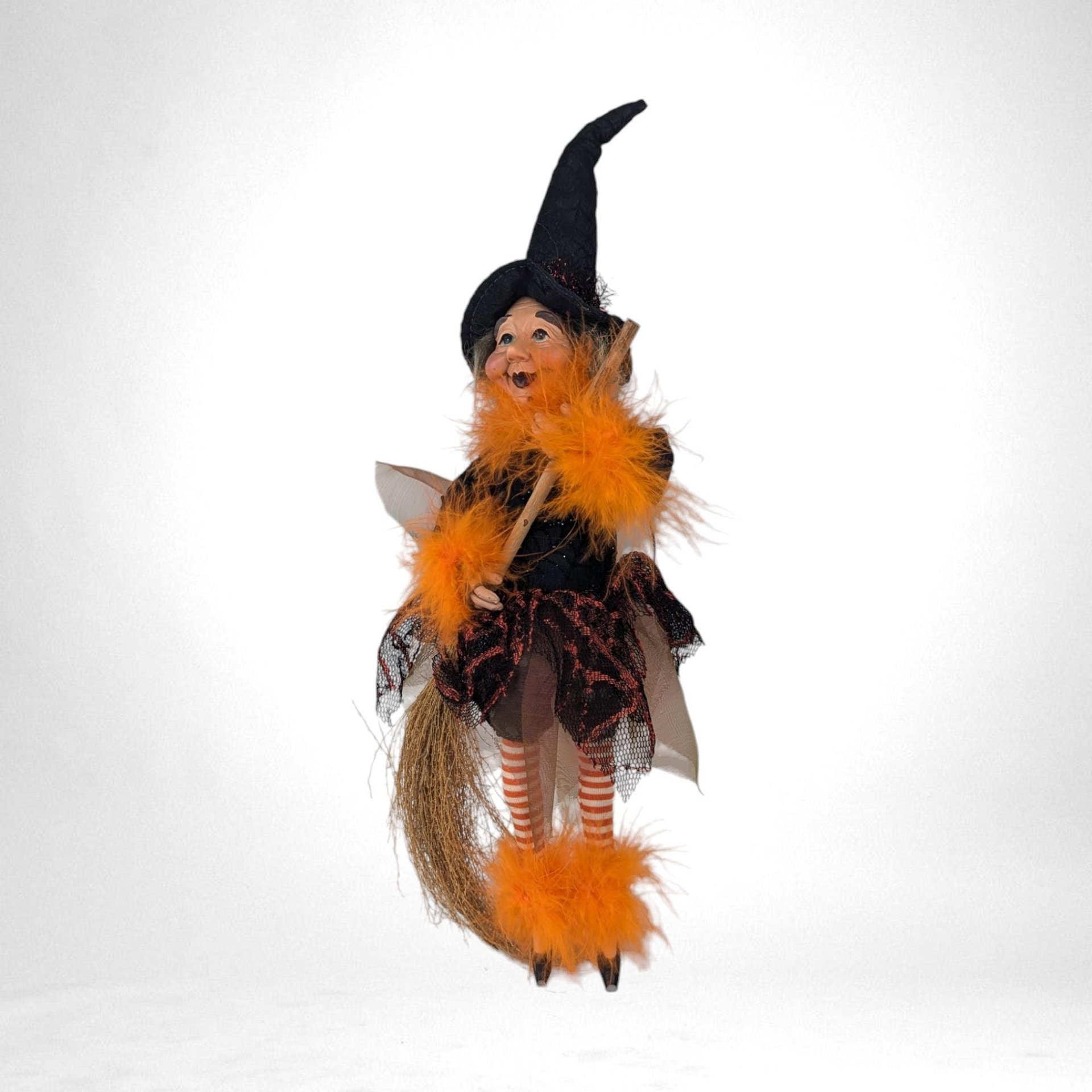 Vintage Witch Doll | Halloween Decor | Standing Witch with Broom | 15" Tall | Collectible Doll