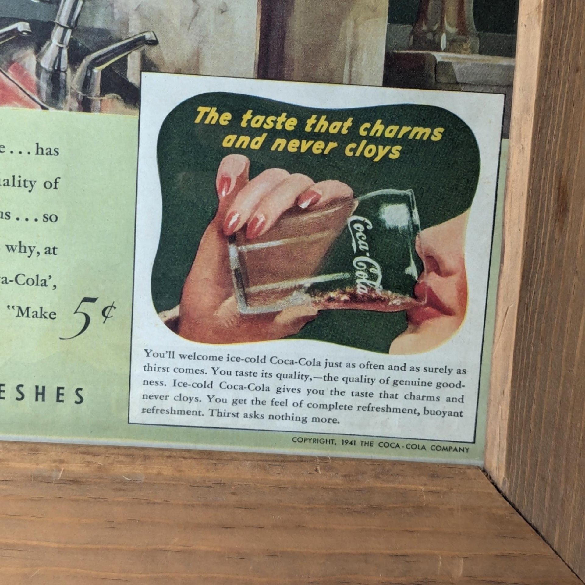 Vintage Coca Cola Ad | Framed 1941 Coke Print |  Wall Decor | Soda Pop Advertising | Retro Kitchen Decor | 16x13"