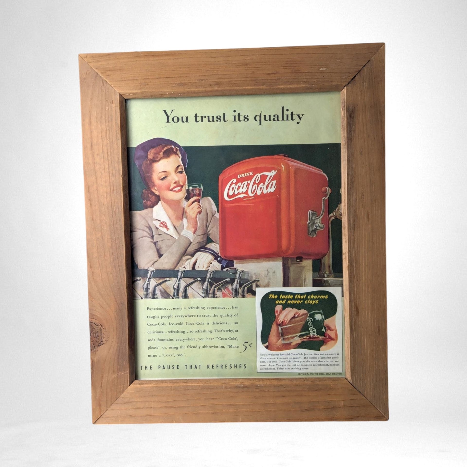 Vintage Coca Cola Ad | Framed 1941 Coke Print |  Wall Decor | Soda Pop Advertising | Retro Kitchen Decor | 16x13"