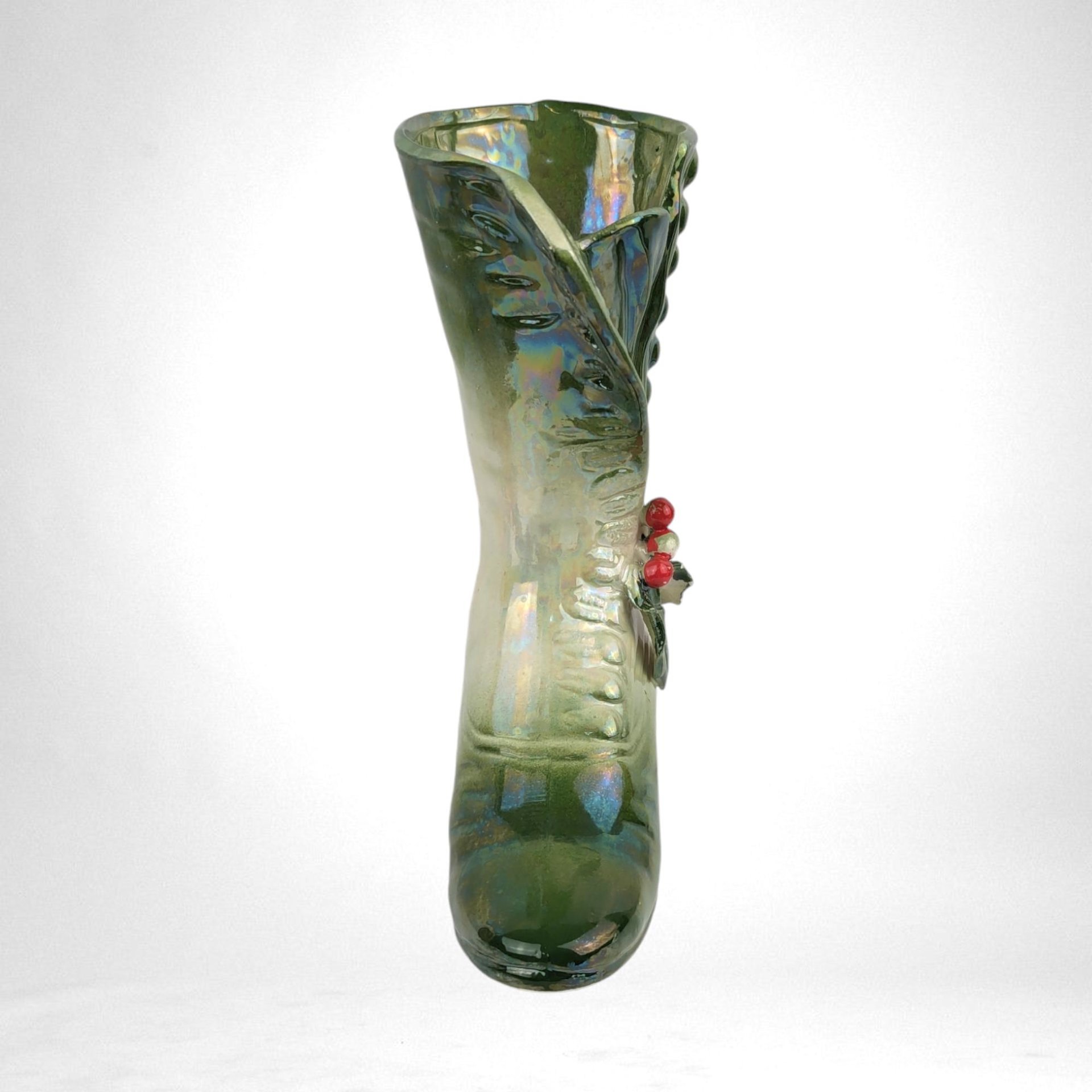 Vintage Iridescent Ceramic Christmas Boot | 7" Tall | Holiday Decor | Collectible | Festive Home Decor | Christmas Gift