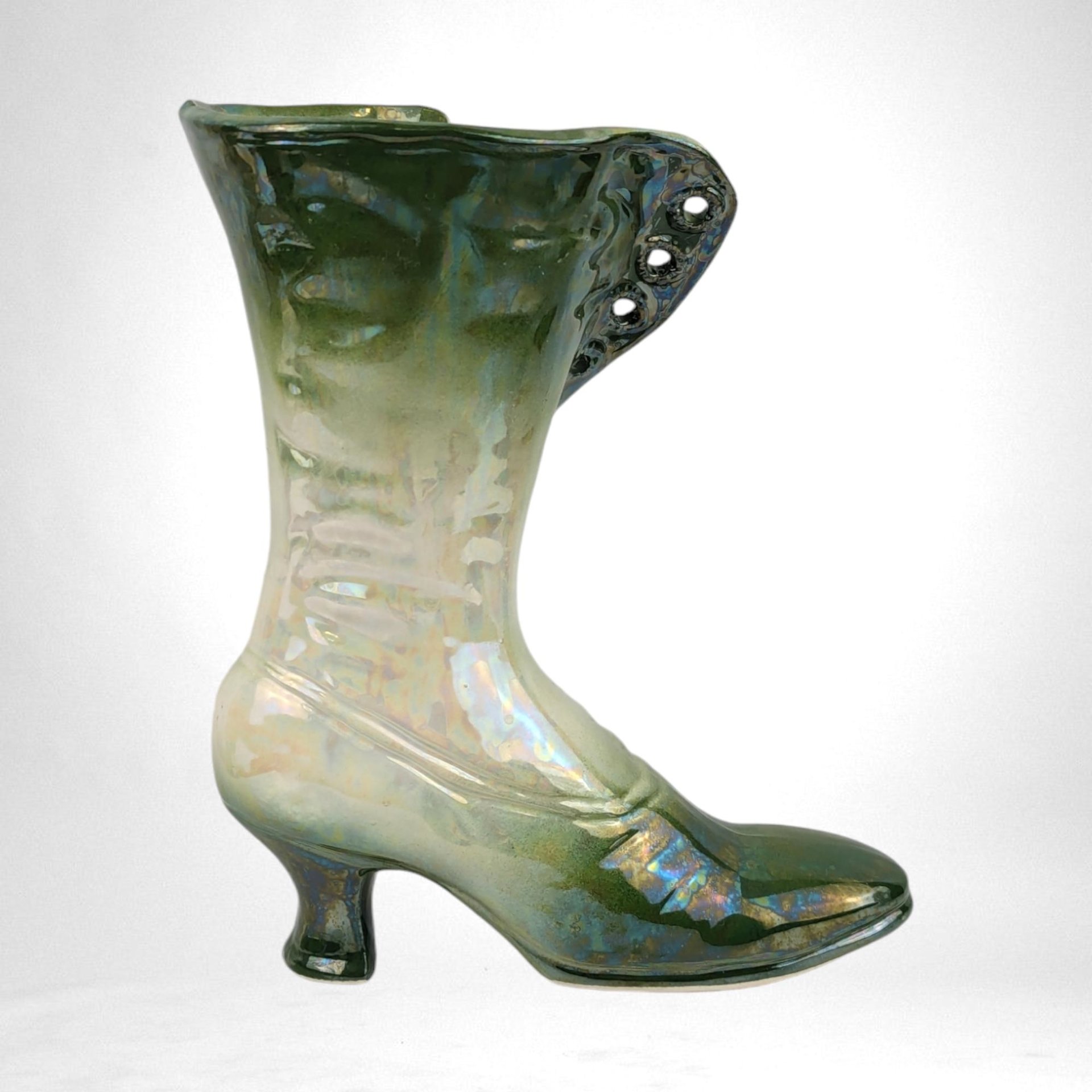 Vintage Iridescent Ceramic Christmas Boot | 7" Tall | Holiday Decor | Collectible | Festive Home Decor | Christmas Gift