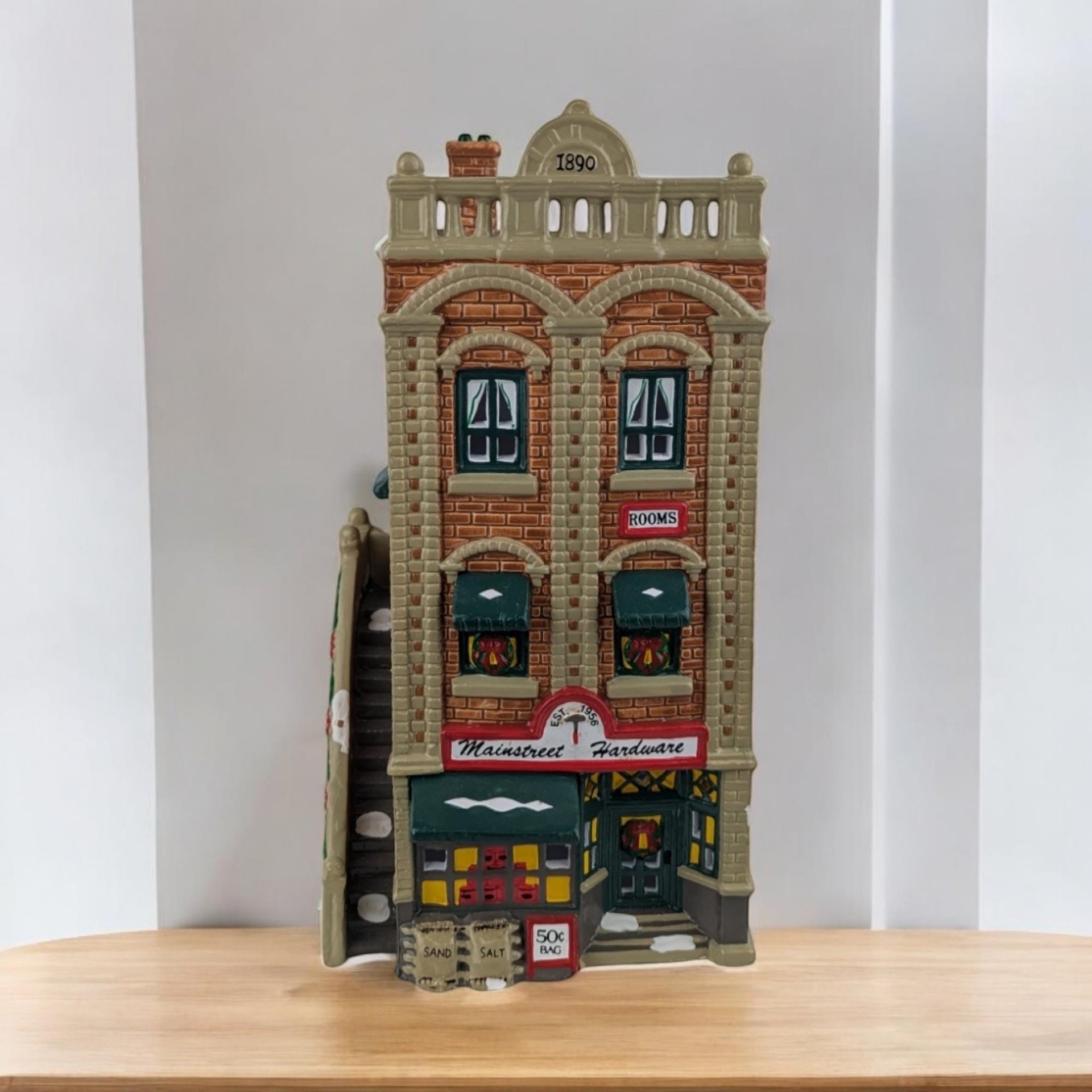 Vintage 1990 Department 56 Main Street Hardware | Original Snow Village | Lighted Christmas Village House | Ceramic Holiday Decor