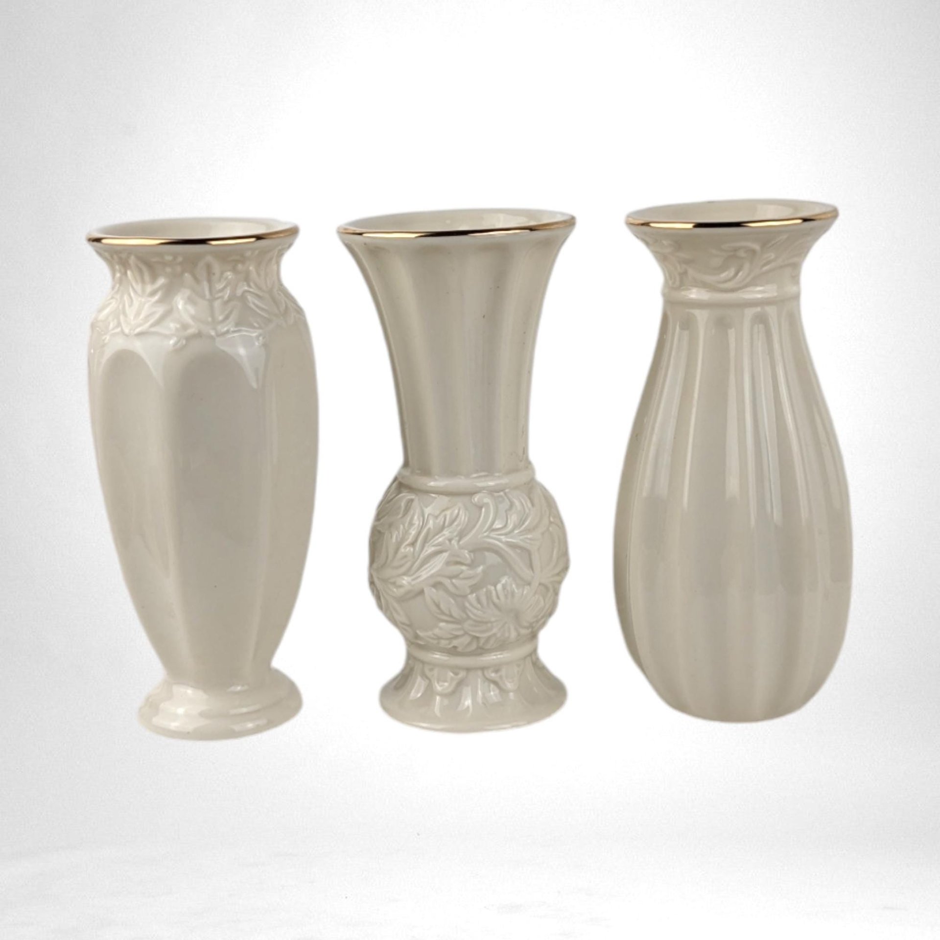 Vintage Lenox Bud Vases | Set of 3 | Classic Ivory with Gold Trim | Floral Porcelain Vases | Home Decor