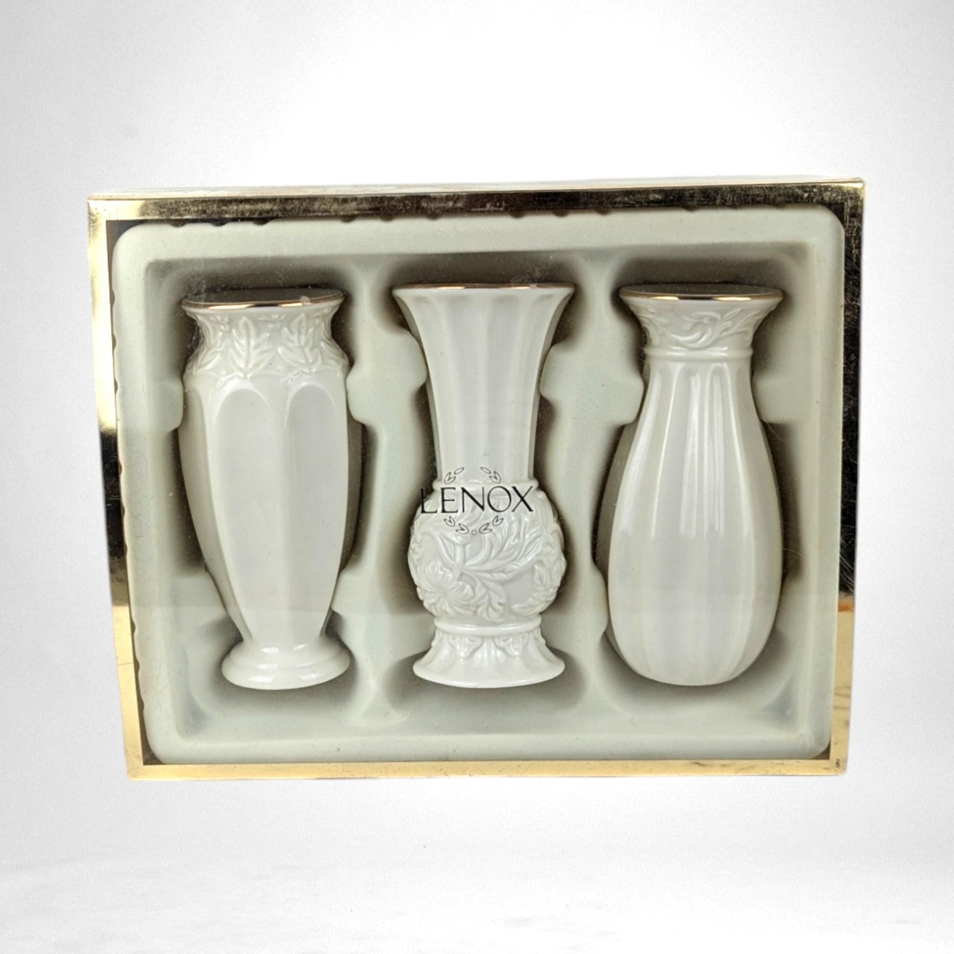 Vintage Lenox Bud Vases | Set of 3 | Classic Ivory with Gold Trim | Floral Porcelain Vases | Home Decor