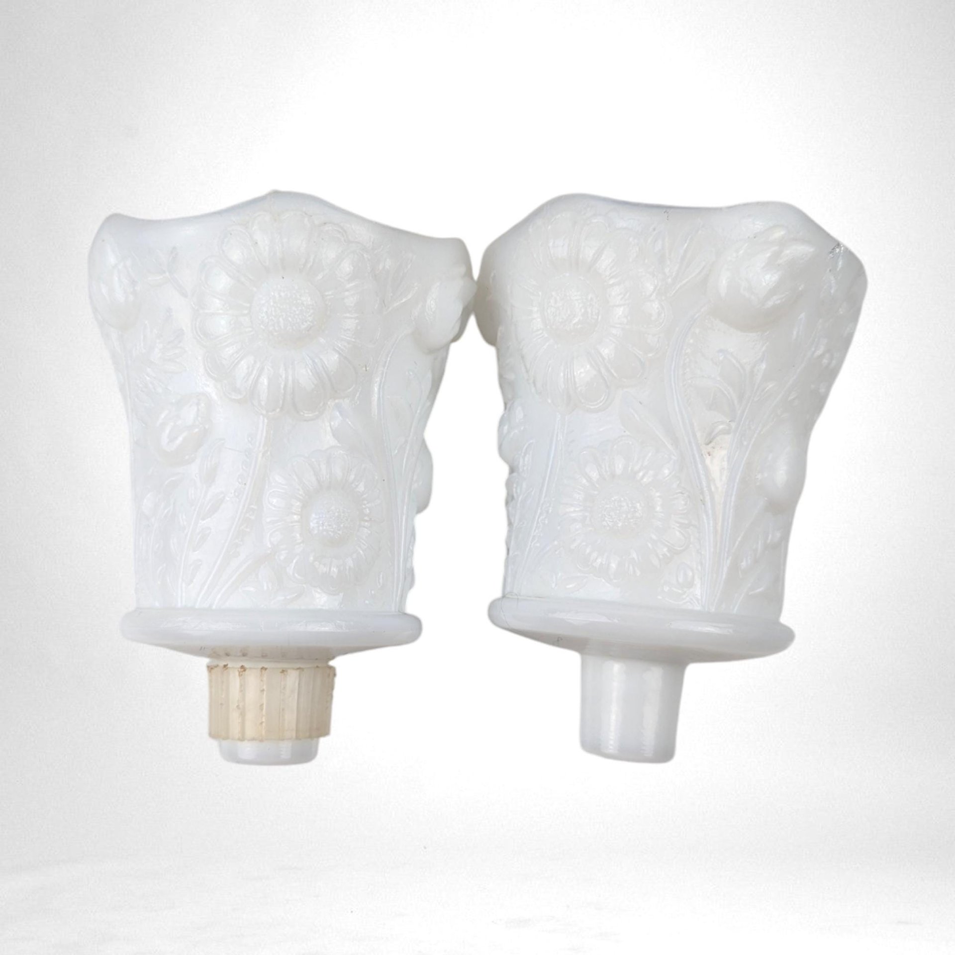 Vintage White Milk Glass Peg Votive Candle Holders | Floral Design | Set of 2 | Cottagecore Decor | Romantic Ambiance