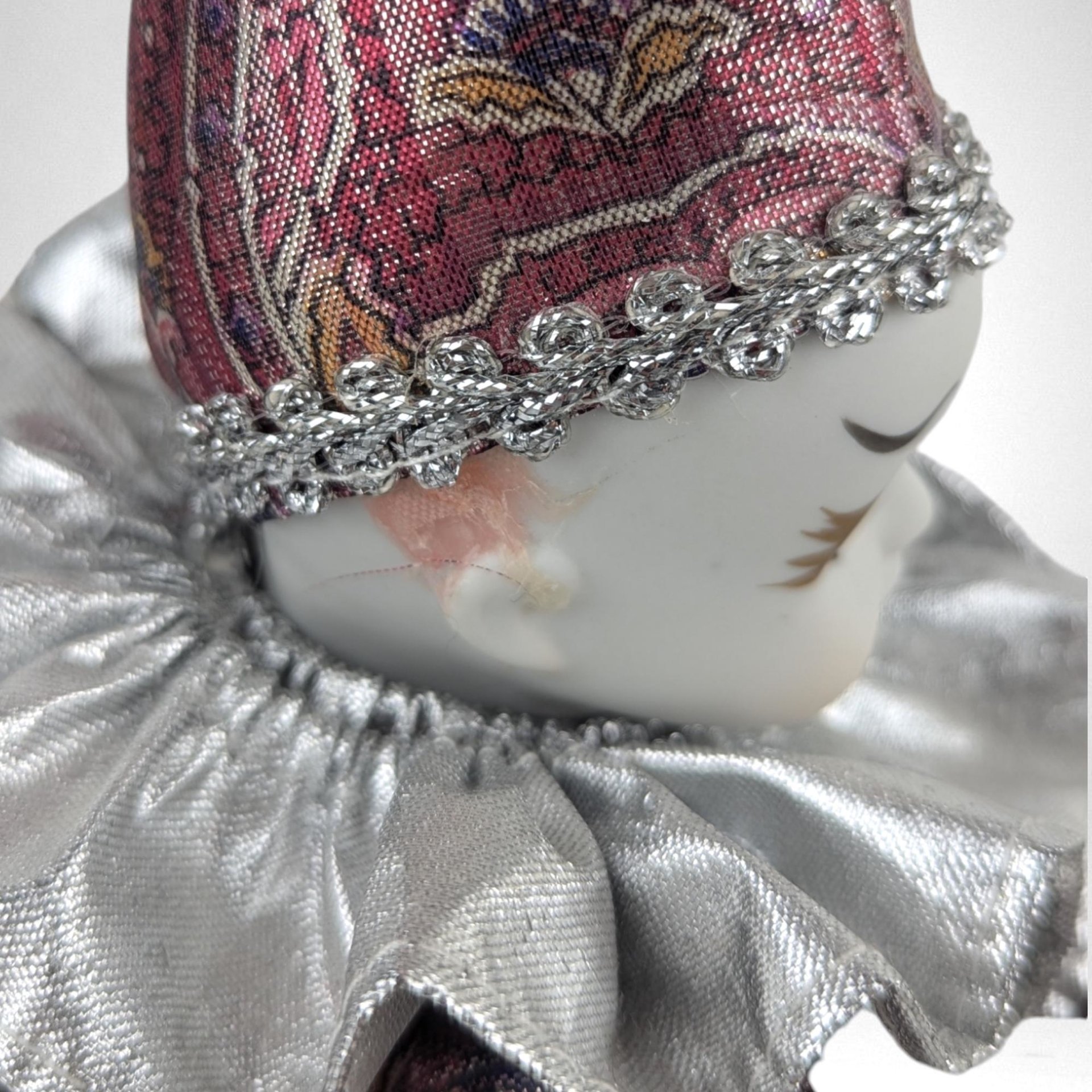 Whimsical Vintage Jester Music Box, Porcelain Face & Hands, 9" Tall, Animated