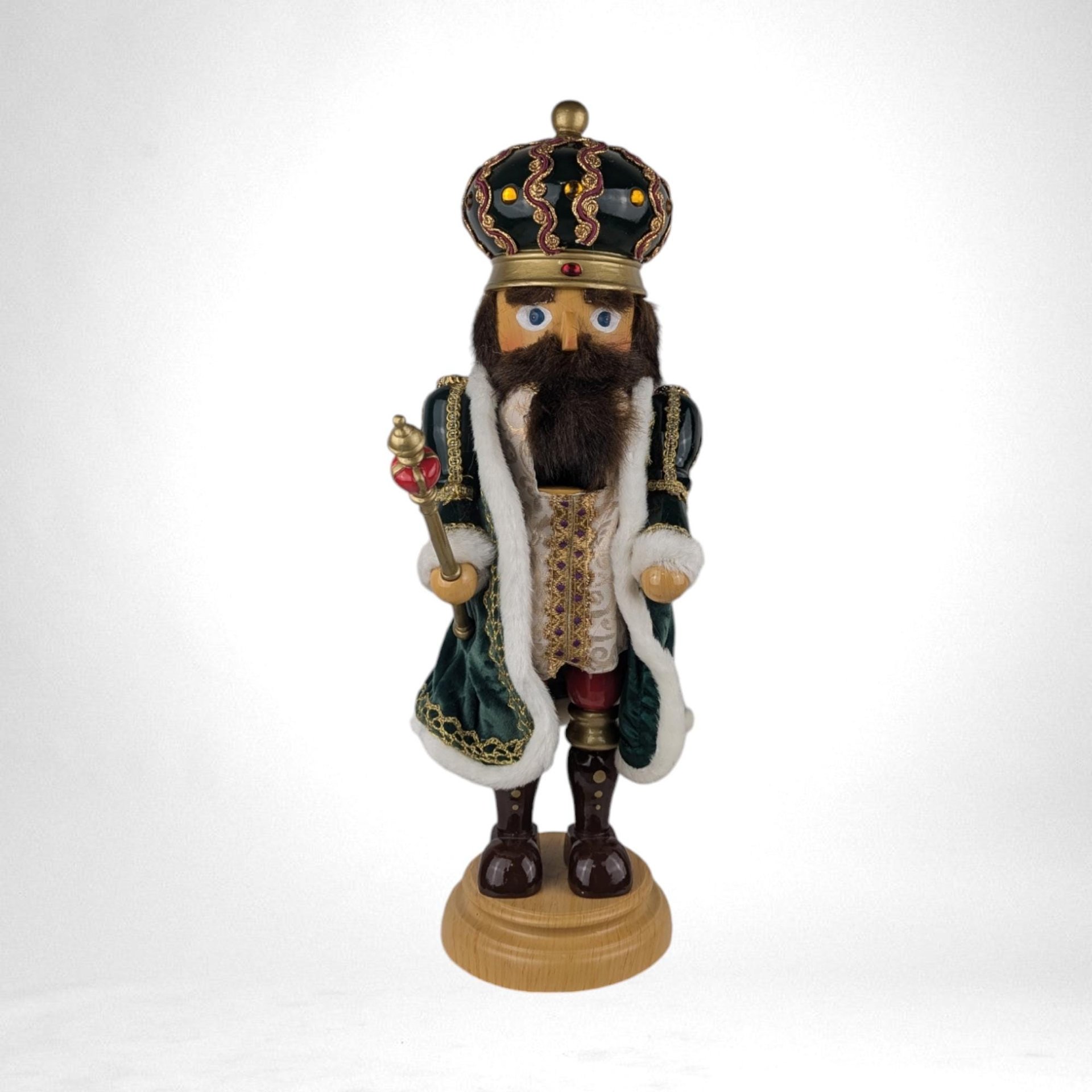 Vintage Wooden Nutcracker Music Box |  16.5" King with Scepter |  Plays Unknown Tune |  Christmas Decor | Holiday Gift