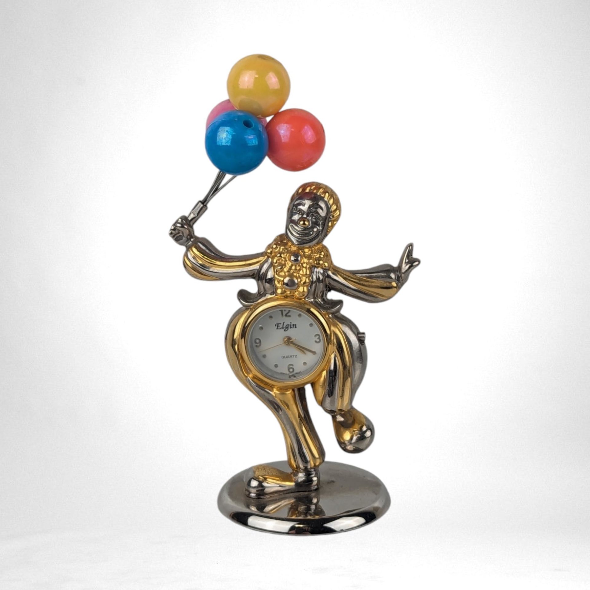 Vintage Elgin Circus Clown Clock with Balloons, Collectible Clown Figurine, Whimsical Desk Clock, Unique Gift for Clown Enthusiasts, 4"