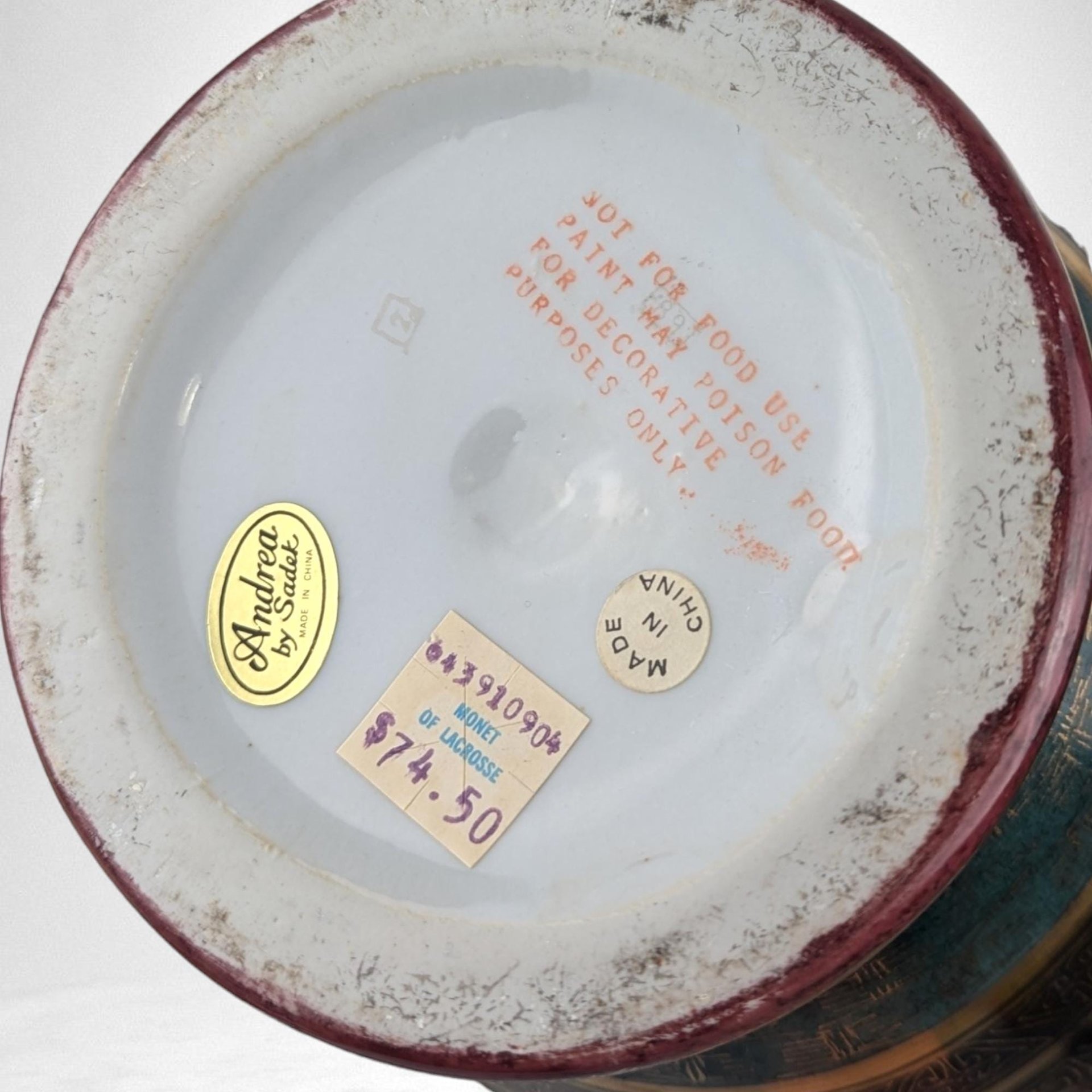 Vintage Andrea by Sadak Ginger Jar, Black and Red Porcelain Urn,  Gold Gilding, Decorative Jar with Lid,  Home Decor