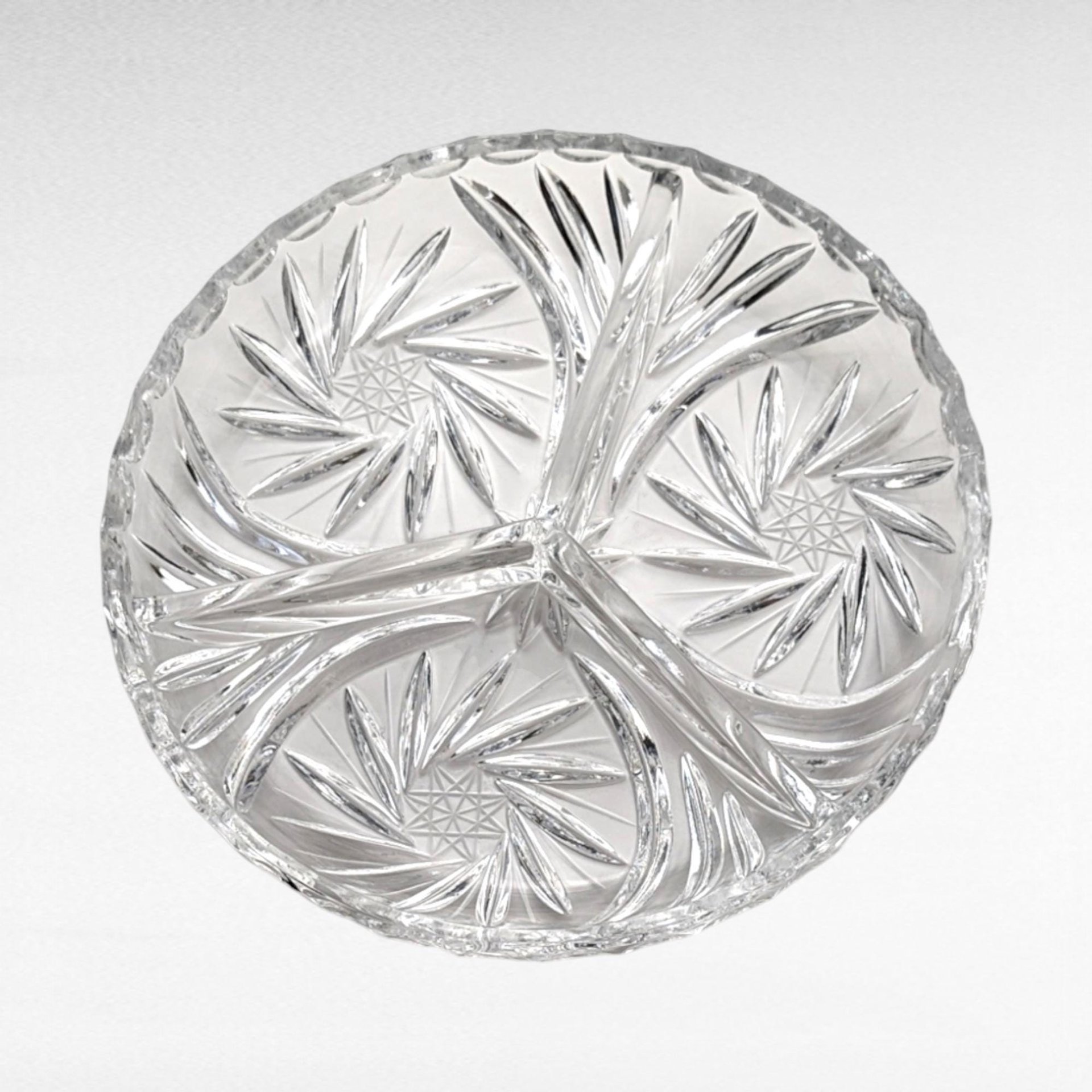 Vintage American Cut Crystal Relish Dish, Pinwheel Pattern, Divided Serving Dish, Appetizer Tray, Party Dish, Entertaining