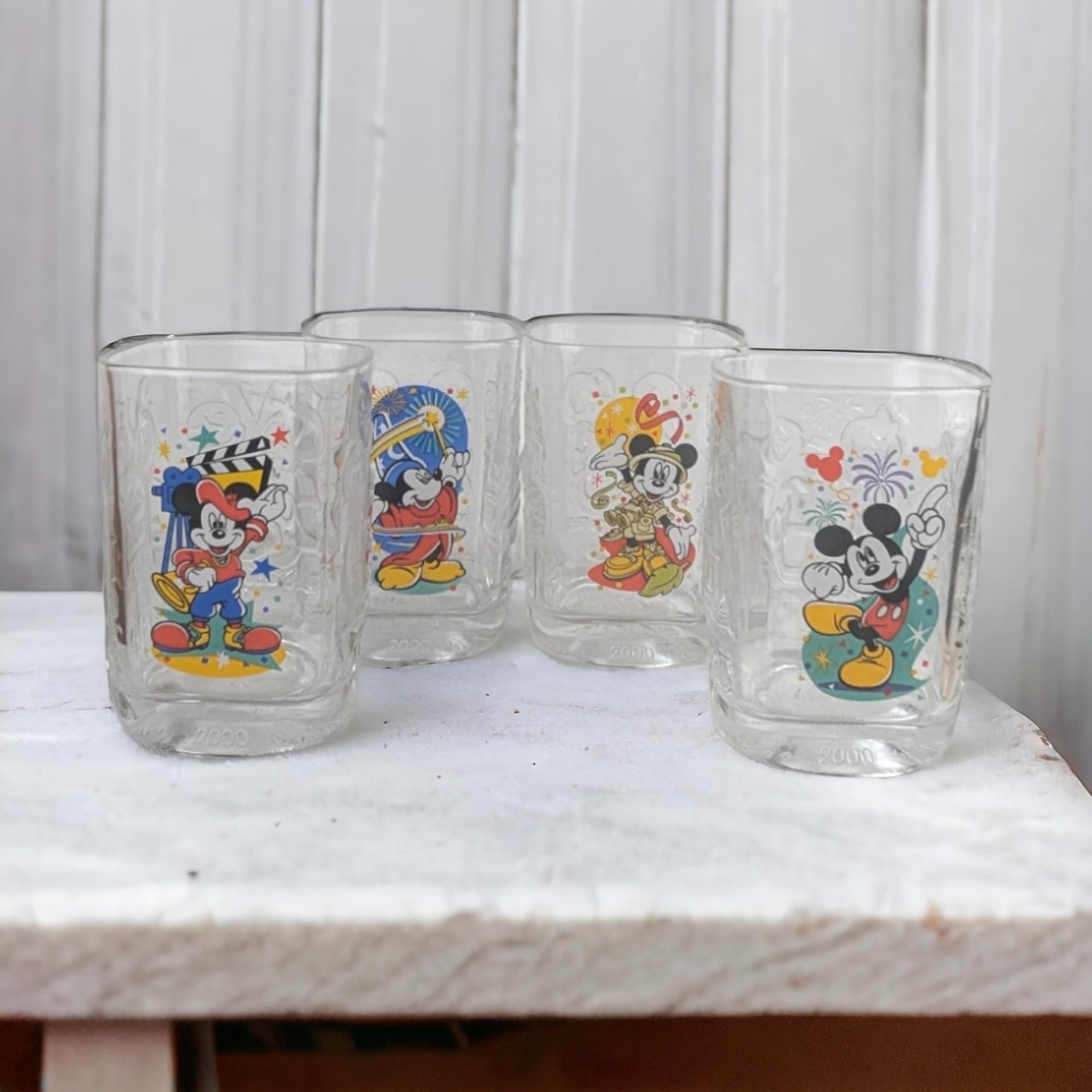 Disney Magic Kingdom Glasses | Set of 4 | Mickey Mouse | 2000 Millennium | Collectible Disneyana