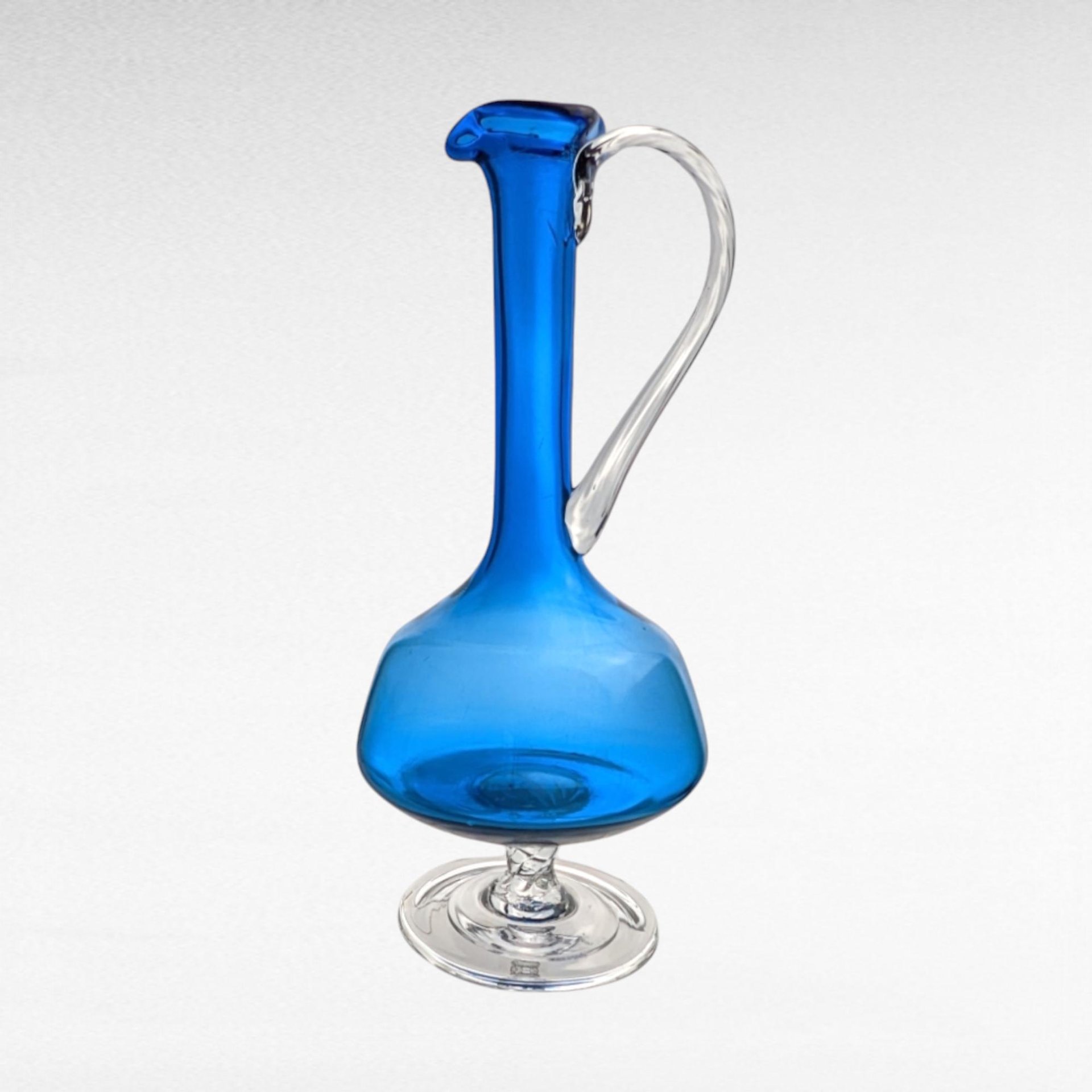 Vintage Mid-Century Modern Blue Glass Decanter | Hand Blown Art Glass | 11 Inch | Barware