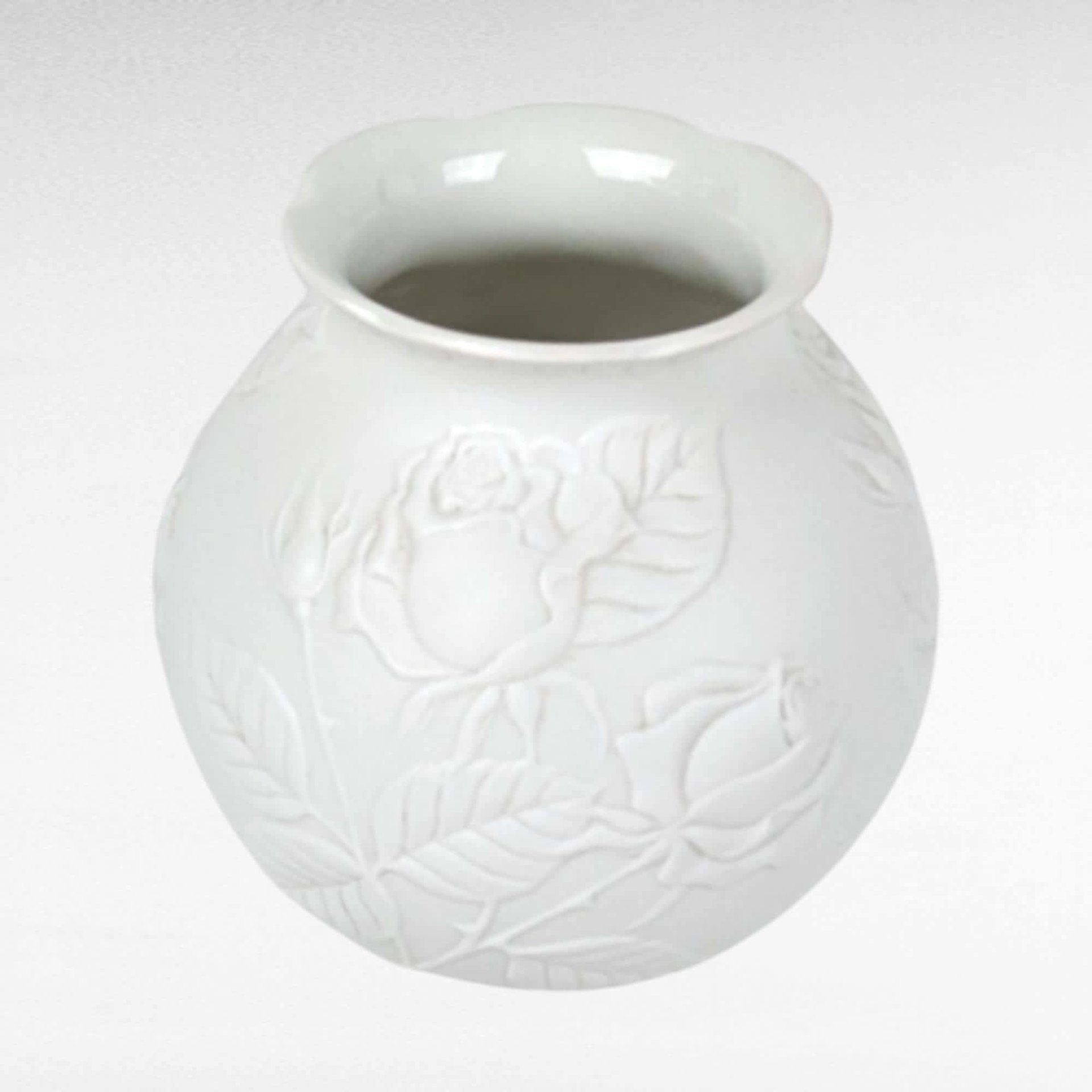 Vintage Kaiser White Bisque Vase with Embossed Roses, 1980s Porcelain Flower Vase, Home Decor, Wedding Gift, 5.5 inches