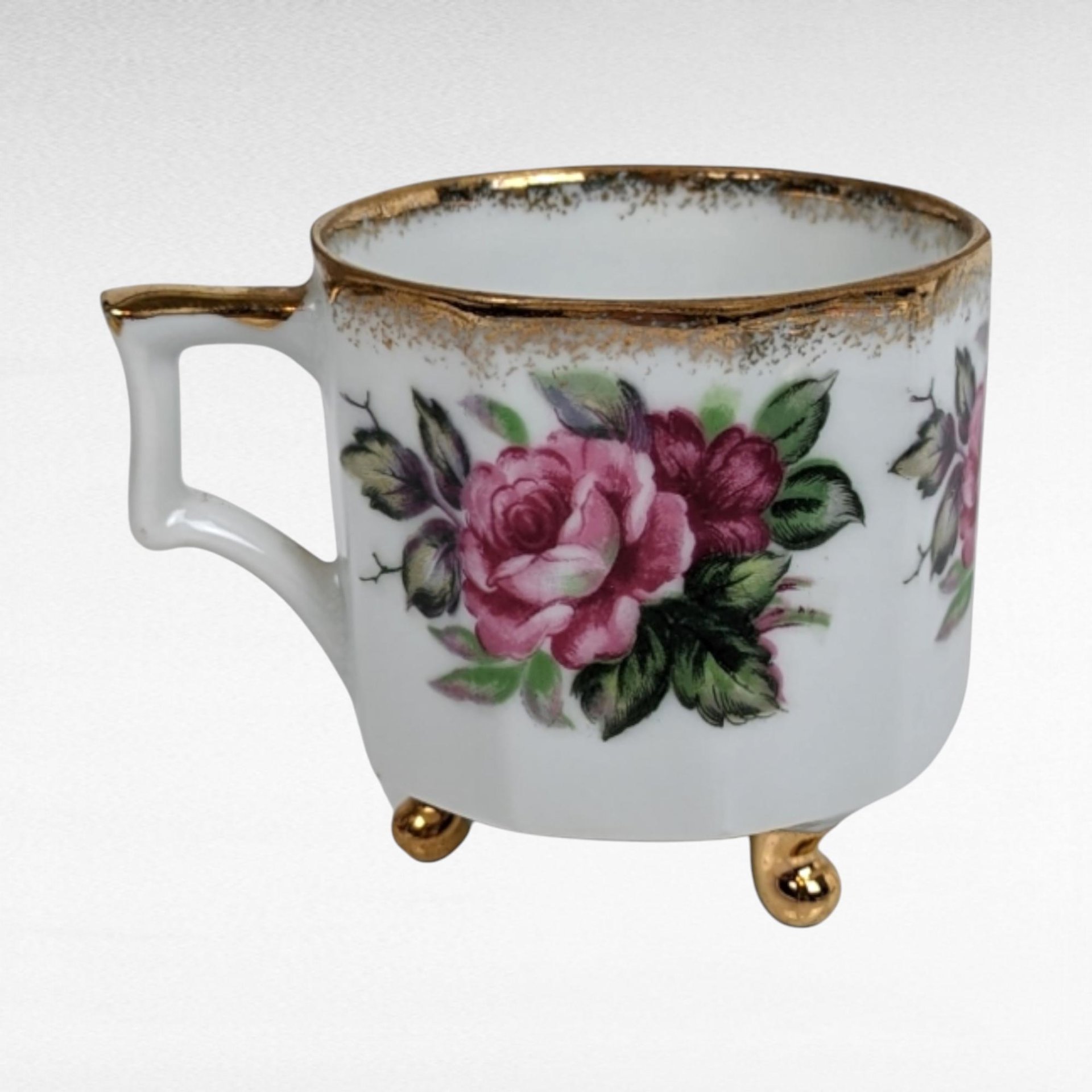 Vintage Victoria Ceramics Ashtray and Cup Set, Pink Roses, Gold Accents, Porcelain, Collectible, Vanity Set