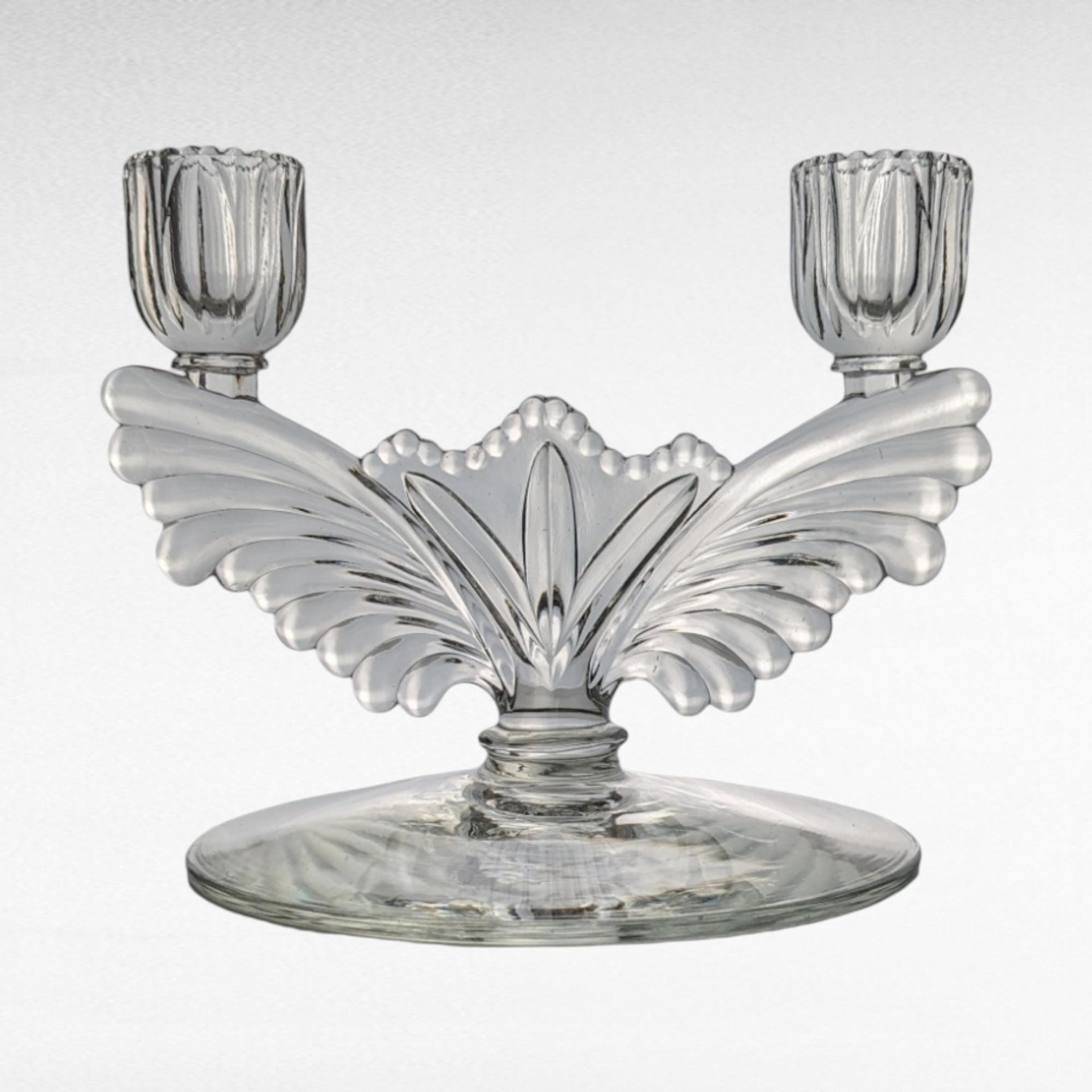 Vintage Tiffin Franciscan Double Light Candlestick, Clear Glass, 5.75 Inches - Elegant Home Decor