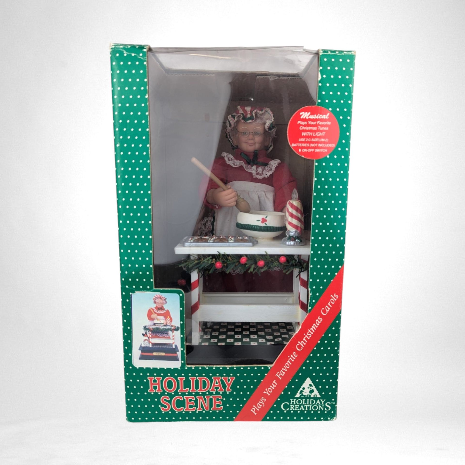 Vintage 1994 Holiday Creations Mrs. Claus, Animated & Musical, Christmas Decor, Baking Scene,  Lights/Music, SMALL IMPERECTION