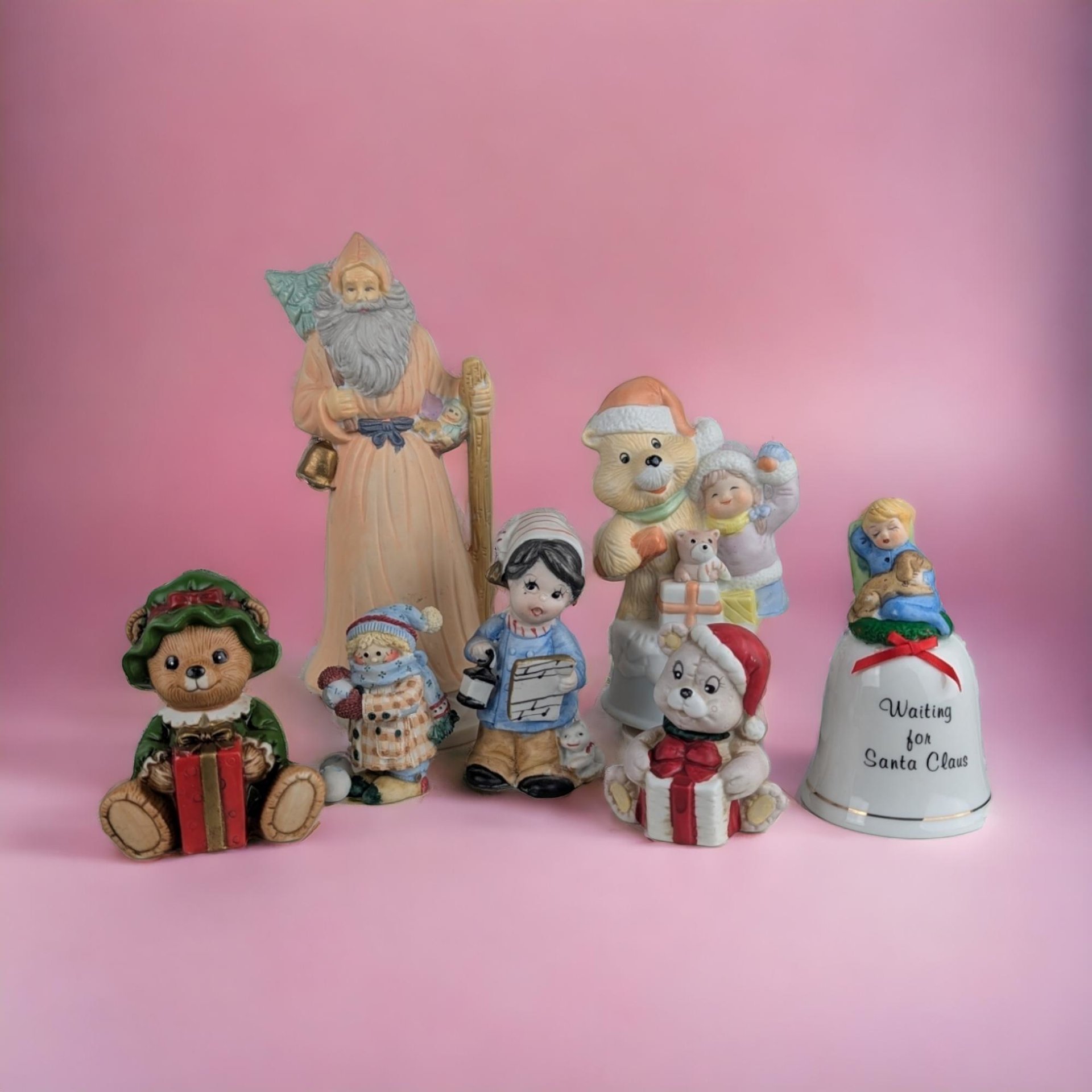 Vintage Christmas Music Box Lot | Bisque Bear, Old World Santa, Flambro, Homco Bears, Ragdoll, Bells | Festive Decor