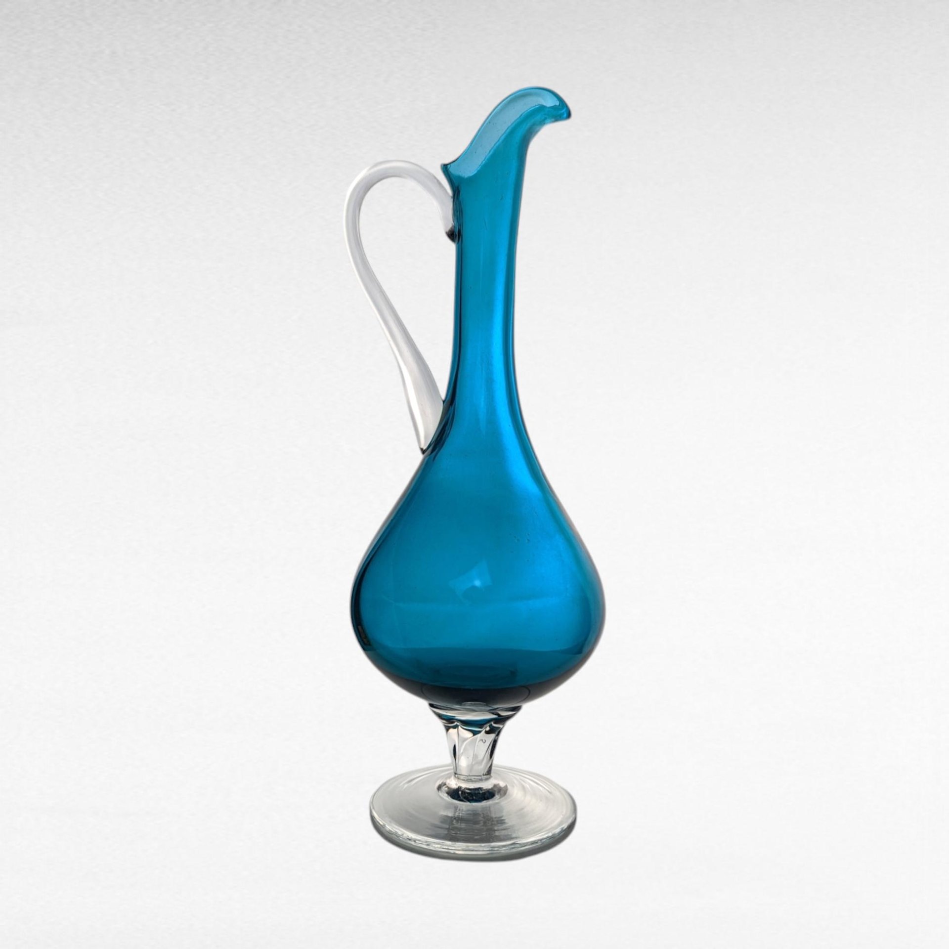 Vintage Blue Art Glass Decanter Set, 4 Cordial Glasses, 12 Inches Tall, Mid-Century Modern Barware, Cobalt Blue Glassware