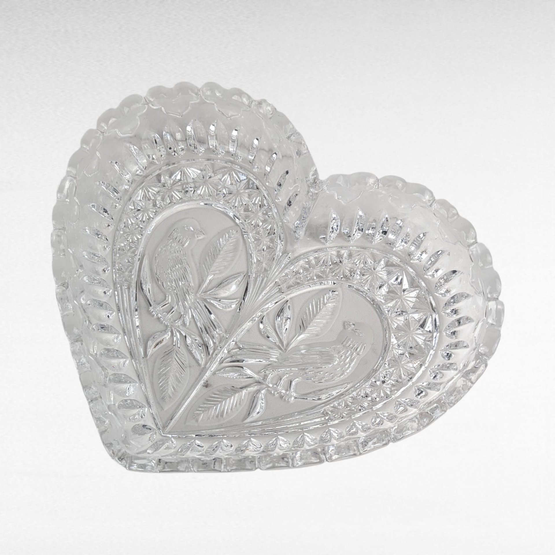 Hofbauer Byrdes Heart Shaped Crystal Dish | Vintage Lovebirds Dish | Collectible Glass Bowl | Wedding Gift | Home Decor