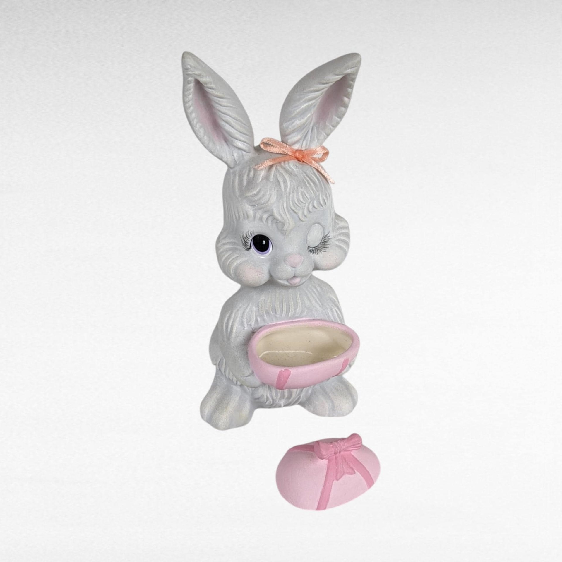 Vintage Ceramic Winking Bunny Trinket Box | Easter Decor | Retro Bunny Figurine | Signed Barbara | Unique Gift for Collectors