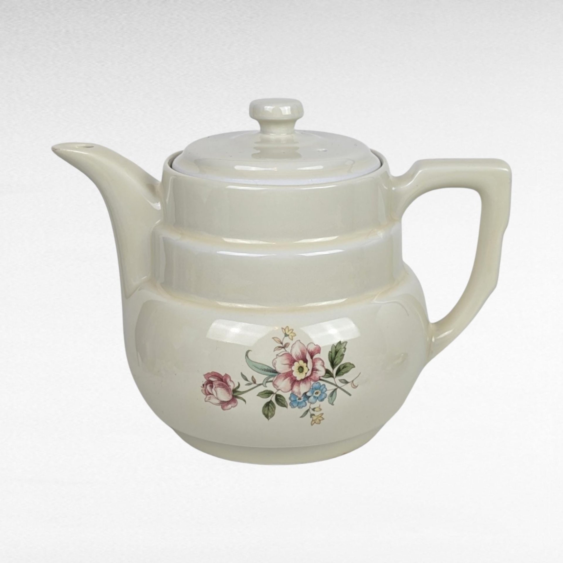 Vintage Hall China "Rambling Rose" Coffee Pot | Drip-O-lator Coffee Pot | Cream with Floral Pattern | Kitchen Decor | Mid-Century Modern