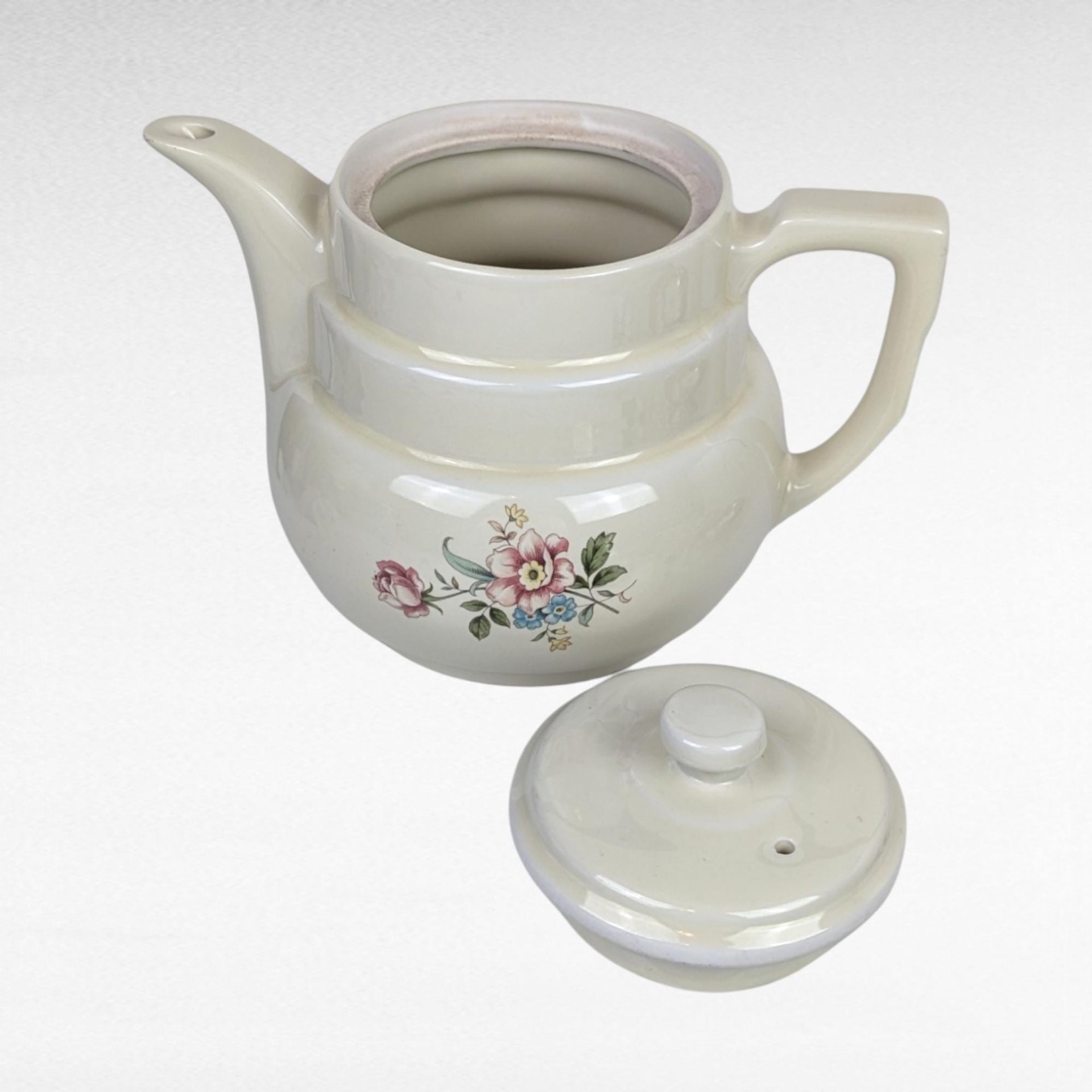 Vintage Hall China "Rambling Rose" Coffee Pot | Drip-O-lator Coffee Pot | Cream with Floral Pattern | Kitchen Decor | Mid-Century Modern