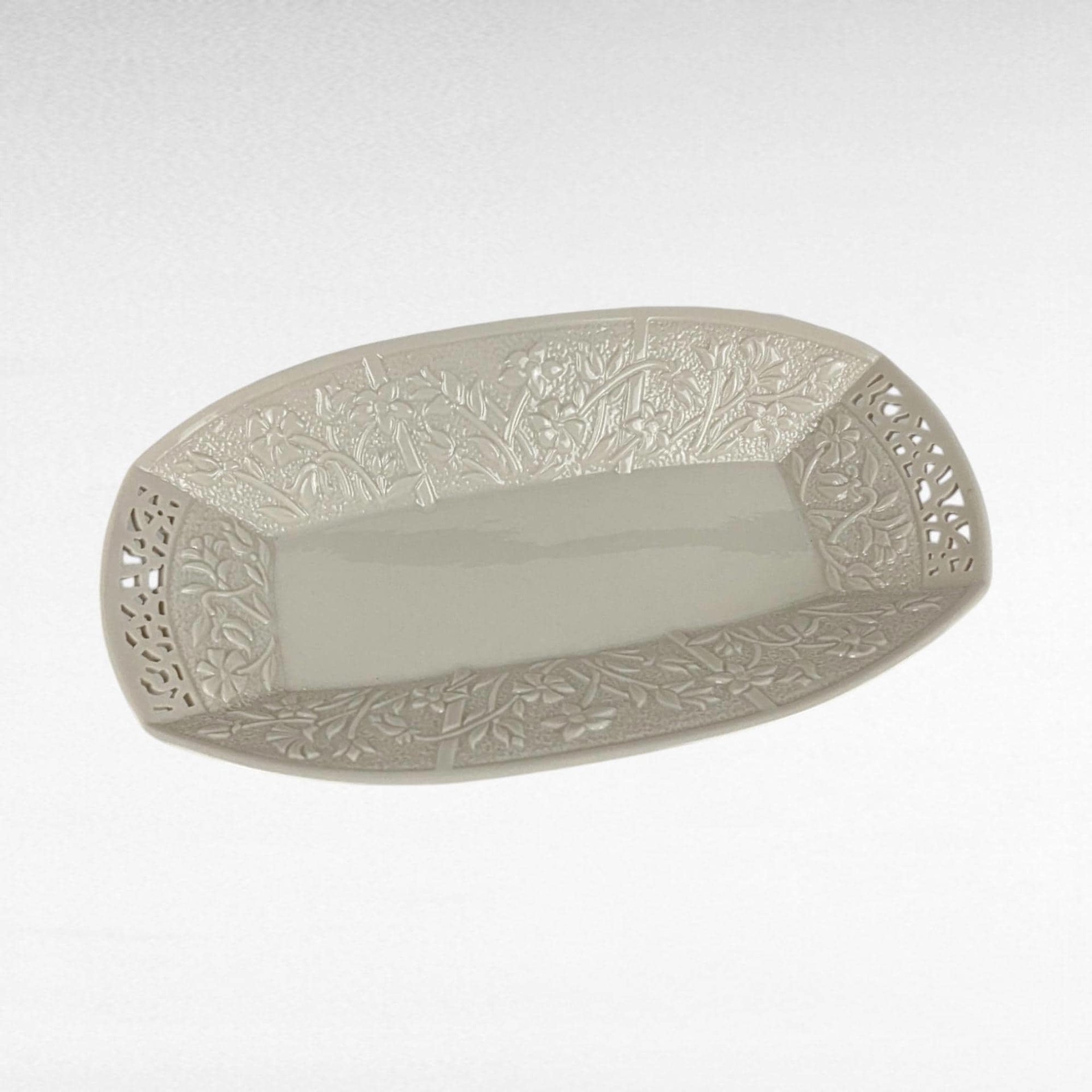 Lenox Jasmine Serving Tray | Large Oblong Platter | Cream Ceramic with Reticulated Design | Vintage Servingware | Home Decor