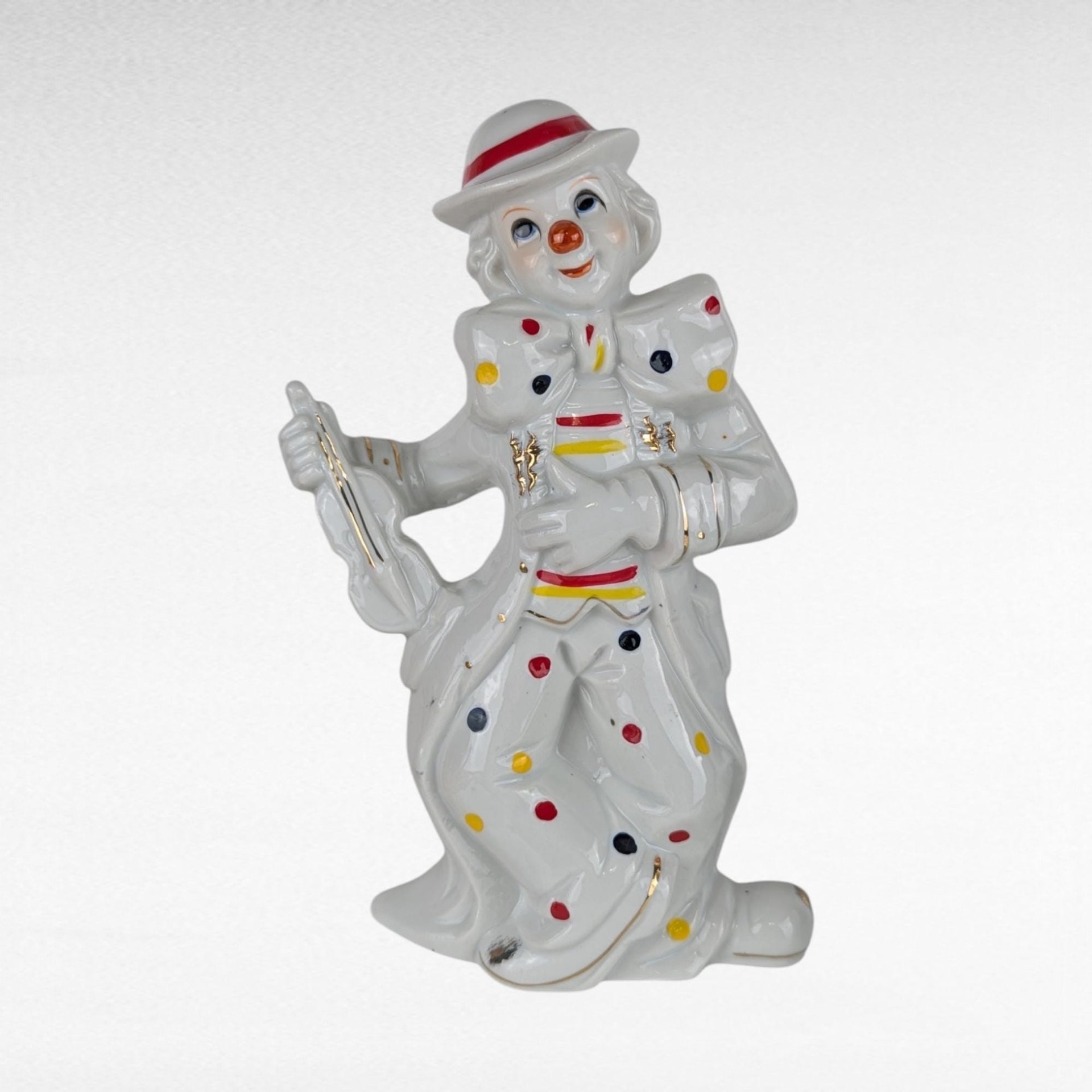 Vintage Ceramic Clown Figurine Lot | Hand Painted Clown, Clown with Ball, Clown with Violin | Retro Decor, Clown Collection, Quirky Gift