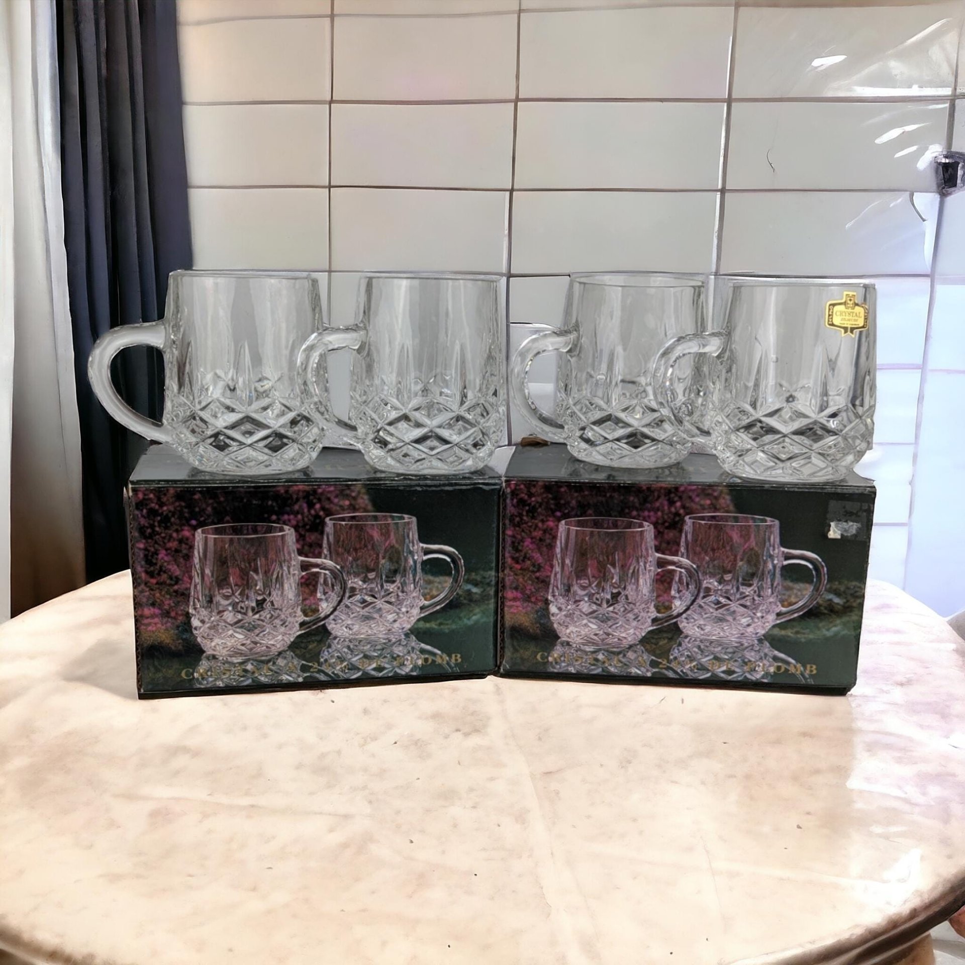 Vintage Blarney Crystal Mugs Set of 8 | Action Industries, Coffee Mugs, Tea Cups | Crystal Drinkware, Kitchenware, Gift Set