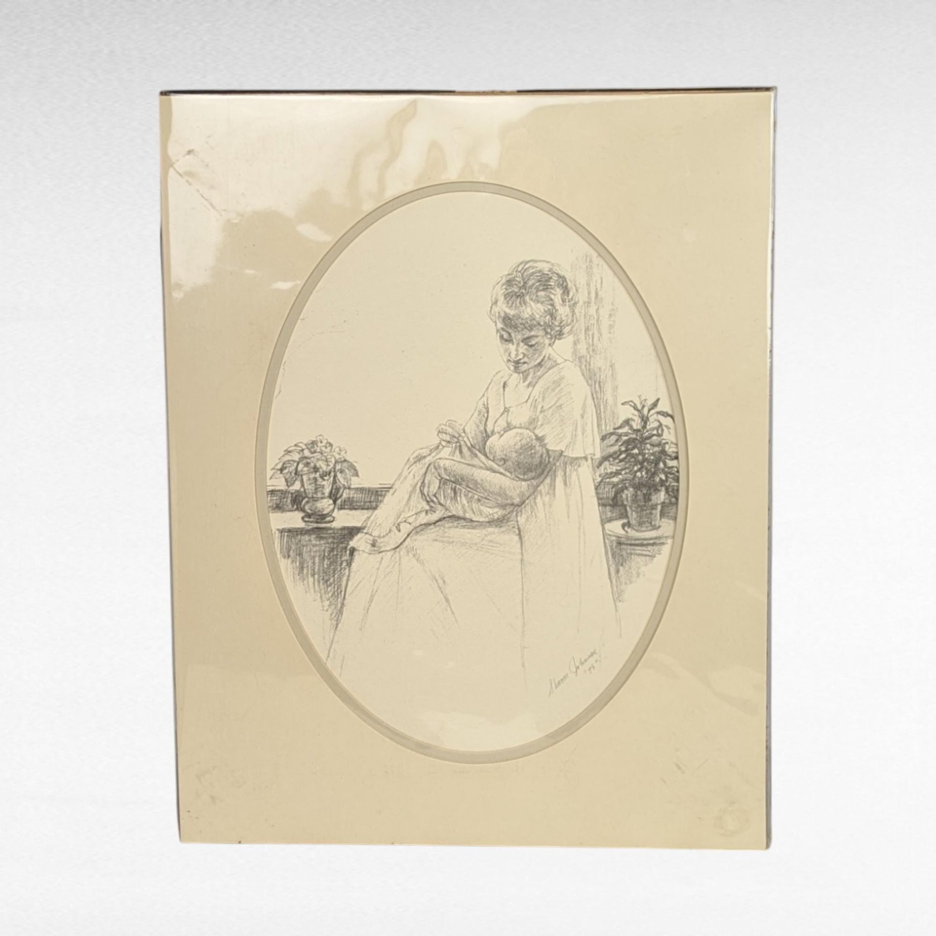 1975 Sharon Johnson Mother and Child Prints, Set of 2, 14x11 Inch, Vintage Pencil Drawings, Wall Decor, Nursery Art, Gift for Mom