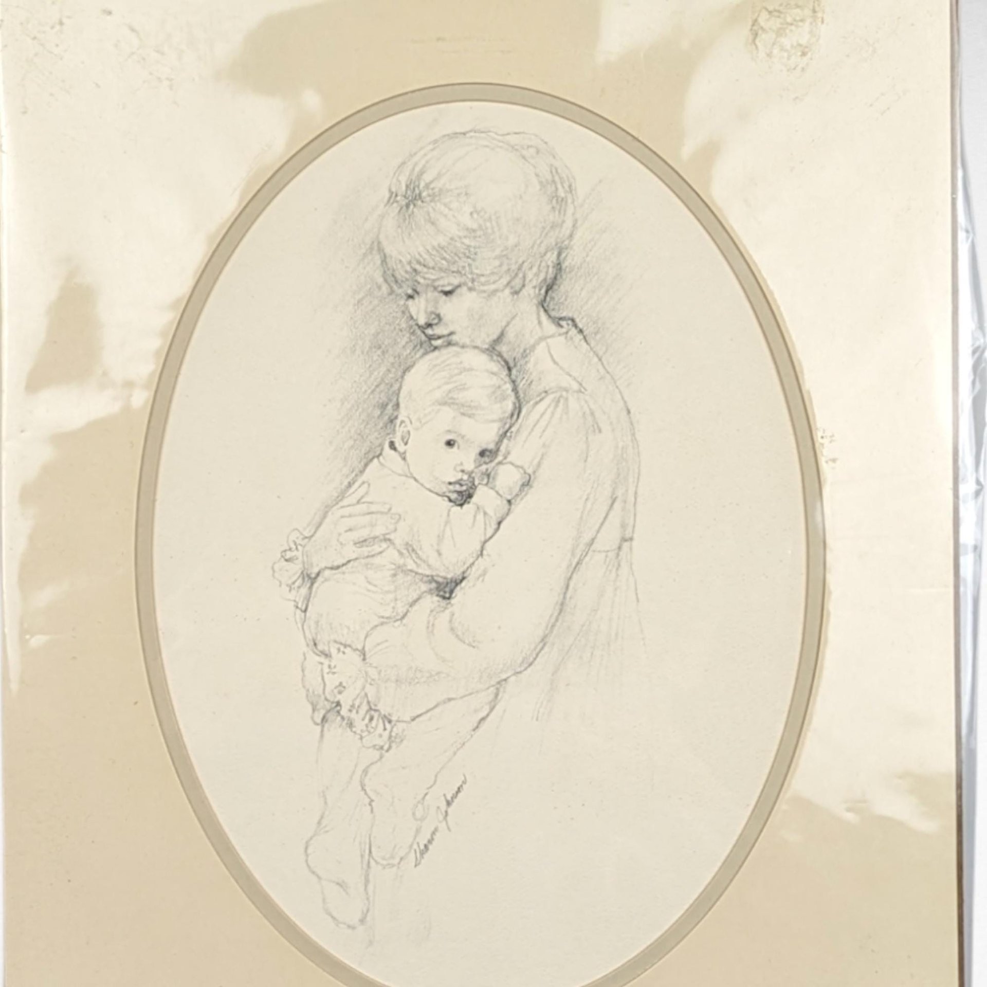 1975 Sharon Johnson Mother and Child Prints, Set of 2, 14x11 Inch, Vintage Pencil Drawings, Wall Decor, Nursery Art, Gift for Mom