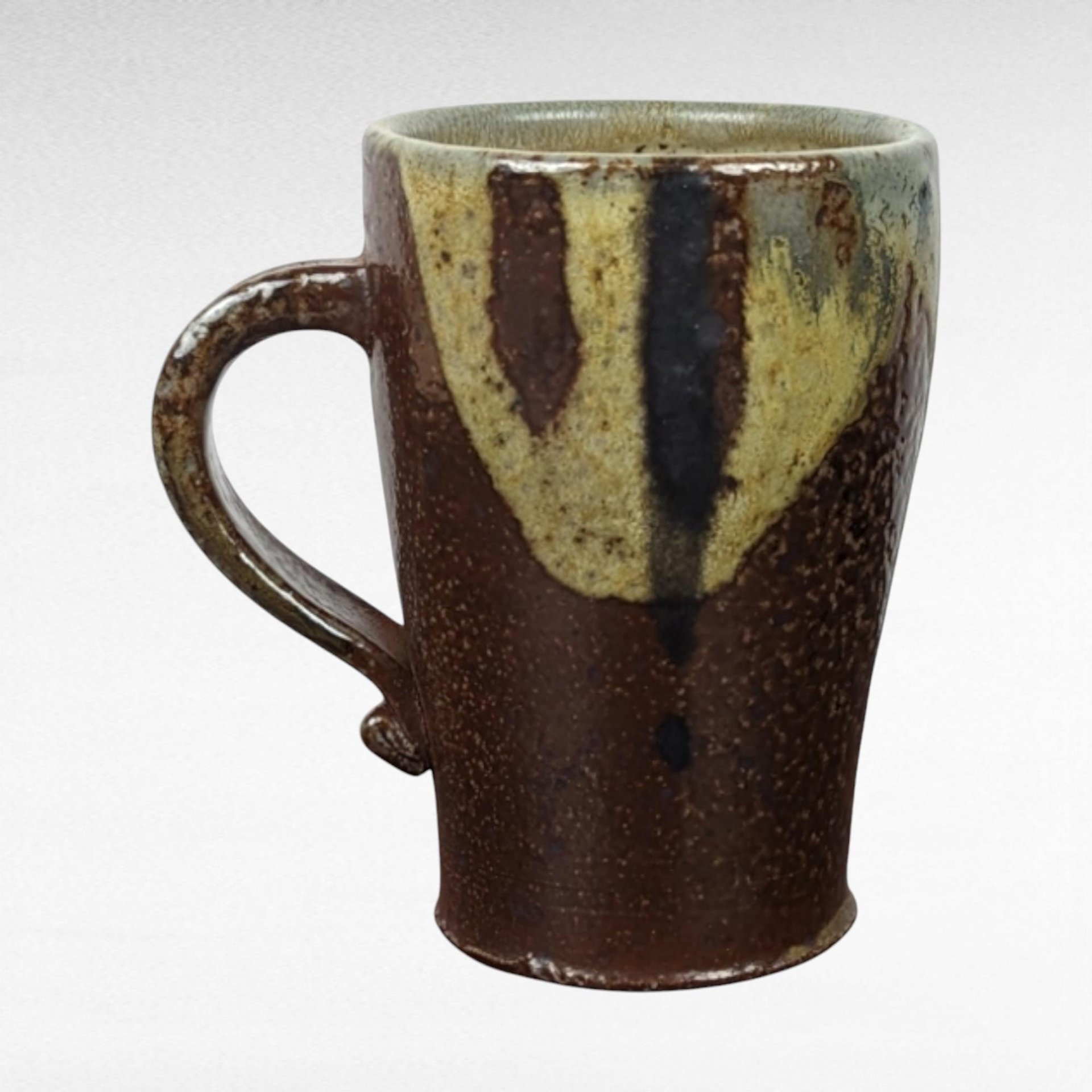 Vintage Handmade Pottery Mug, Studio Pottery, Signed CS, Brown and Green Glaze, Rustic Coffee Mug