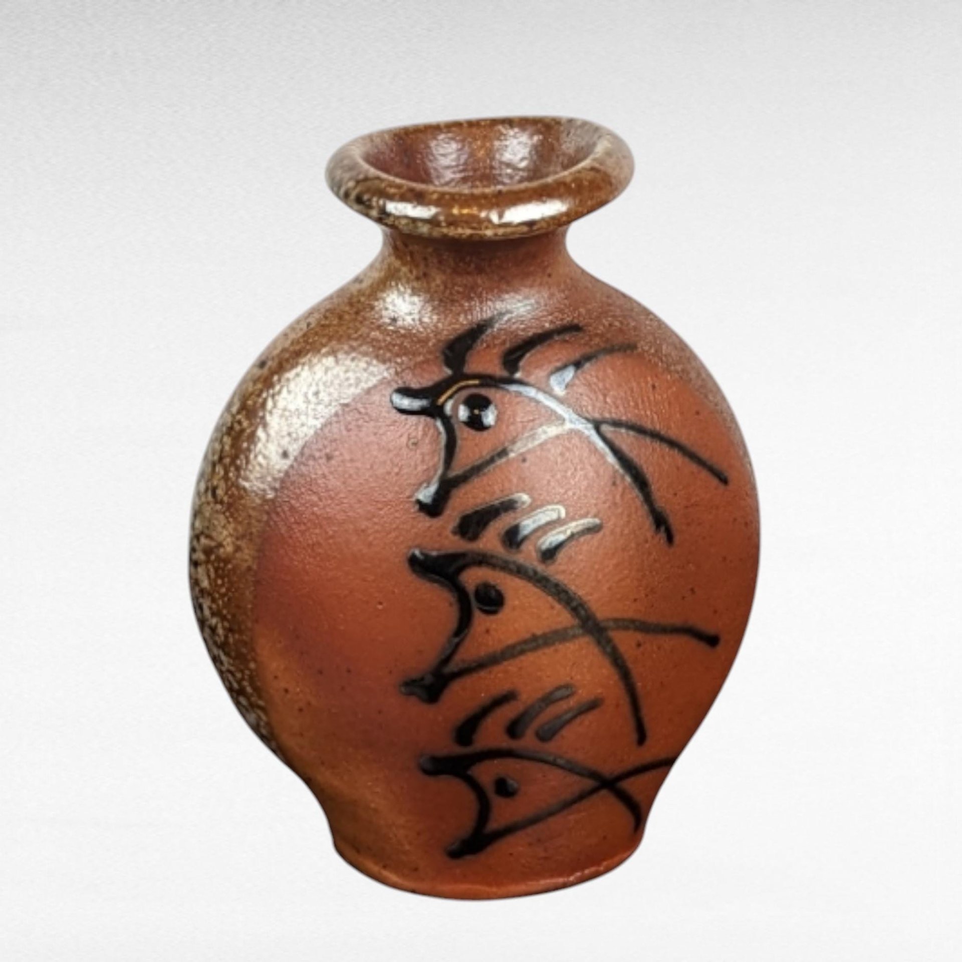 Brad Lee Henry 5 Inch Pottery Vase, Studio Pottery, Miniature Vase, Signed Pottery, Brown and Gold Glaze